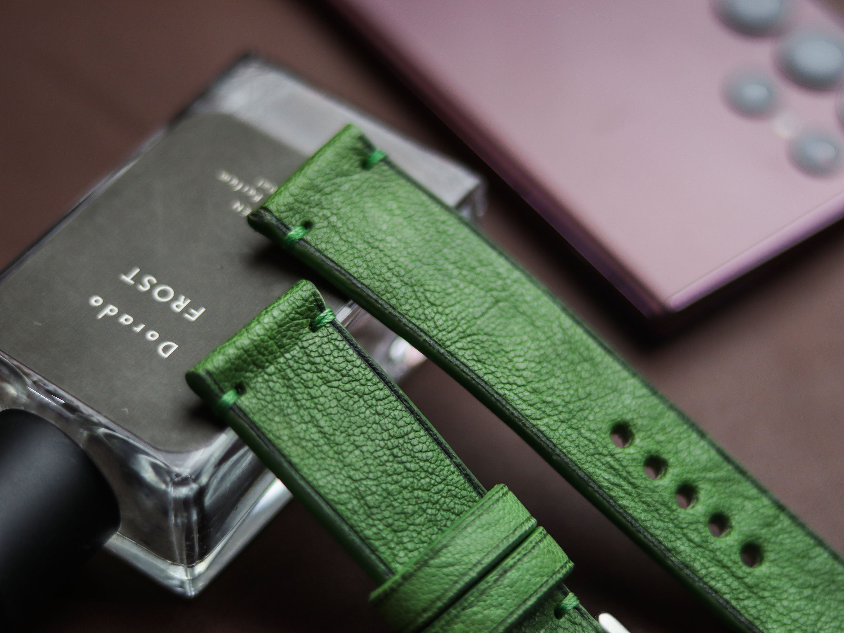 FOREST GREEN HAND-CRAFTED WATCH STRAPS - MINIMAL STITCHED