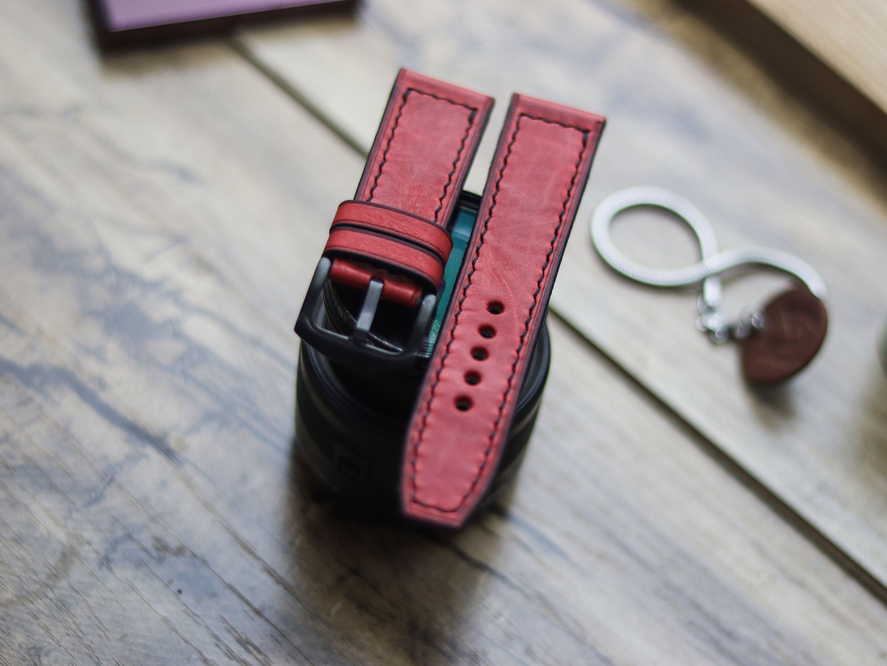 PRISMATIC RED HAND-CRAFTED WATCH STRAPS - BOX STITCHED
