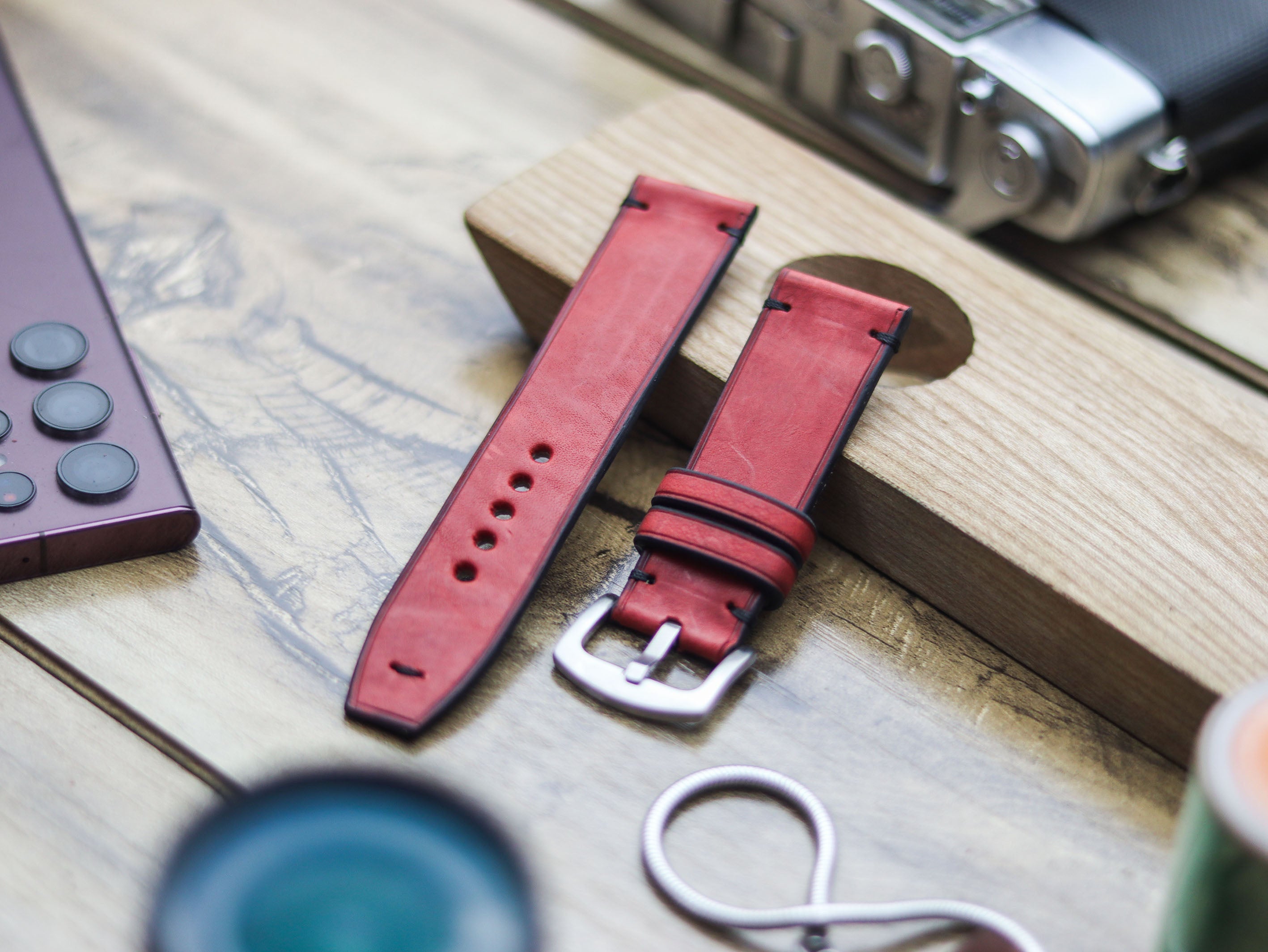PRISMATIC RED HAND-CRAFTED WATCH STRAPS - MINIMAL STITCHED