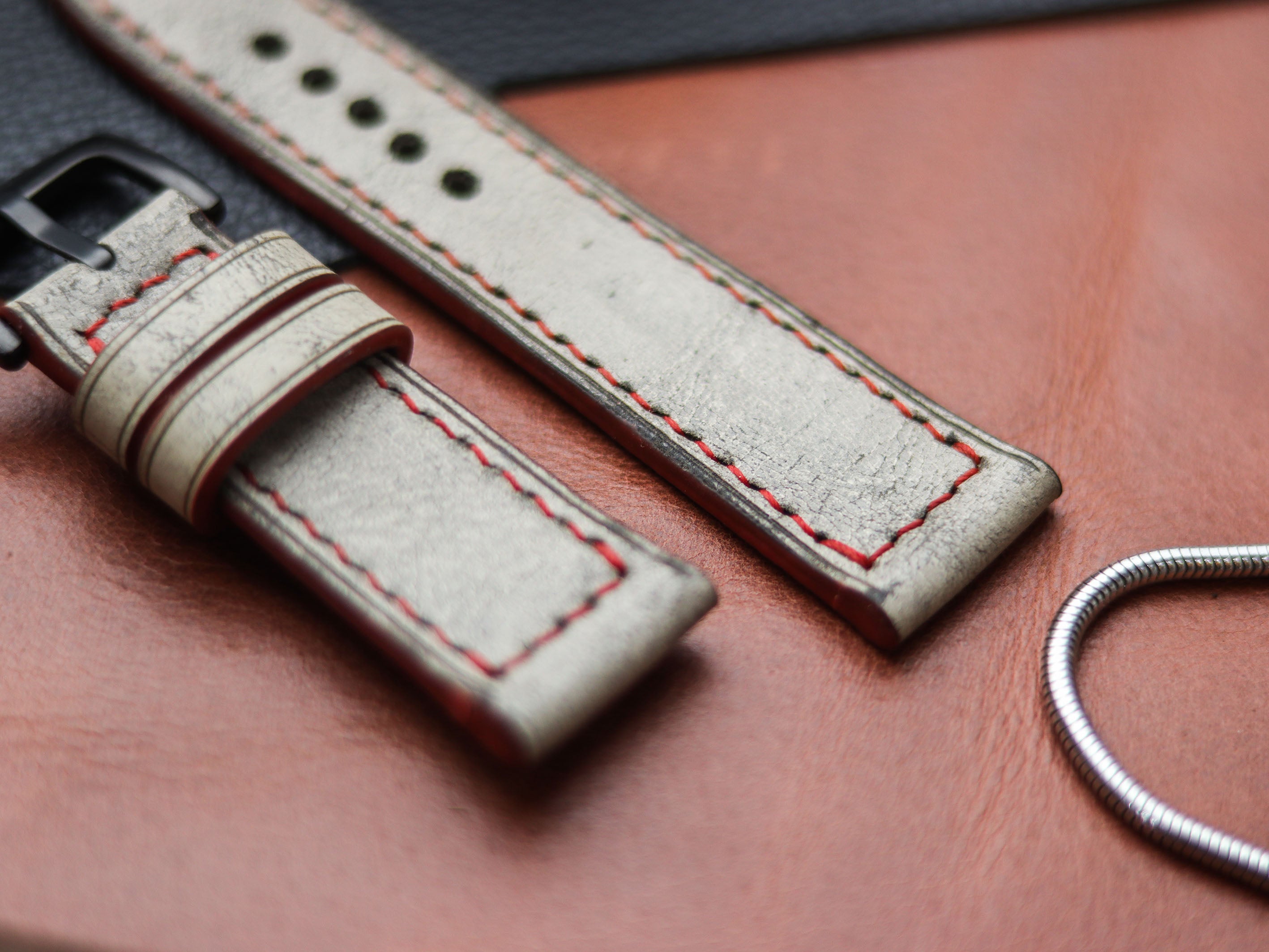 HARBOR GREY HAND-CRAFTED WATCH STRAPS - BOX STITCHED
