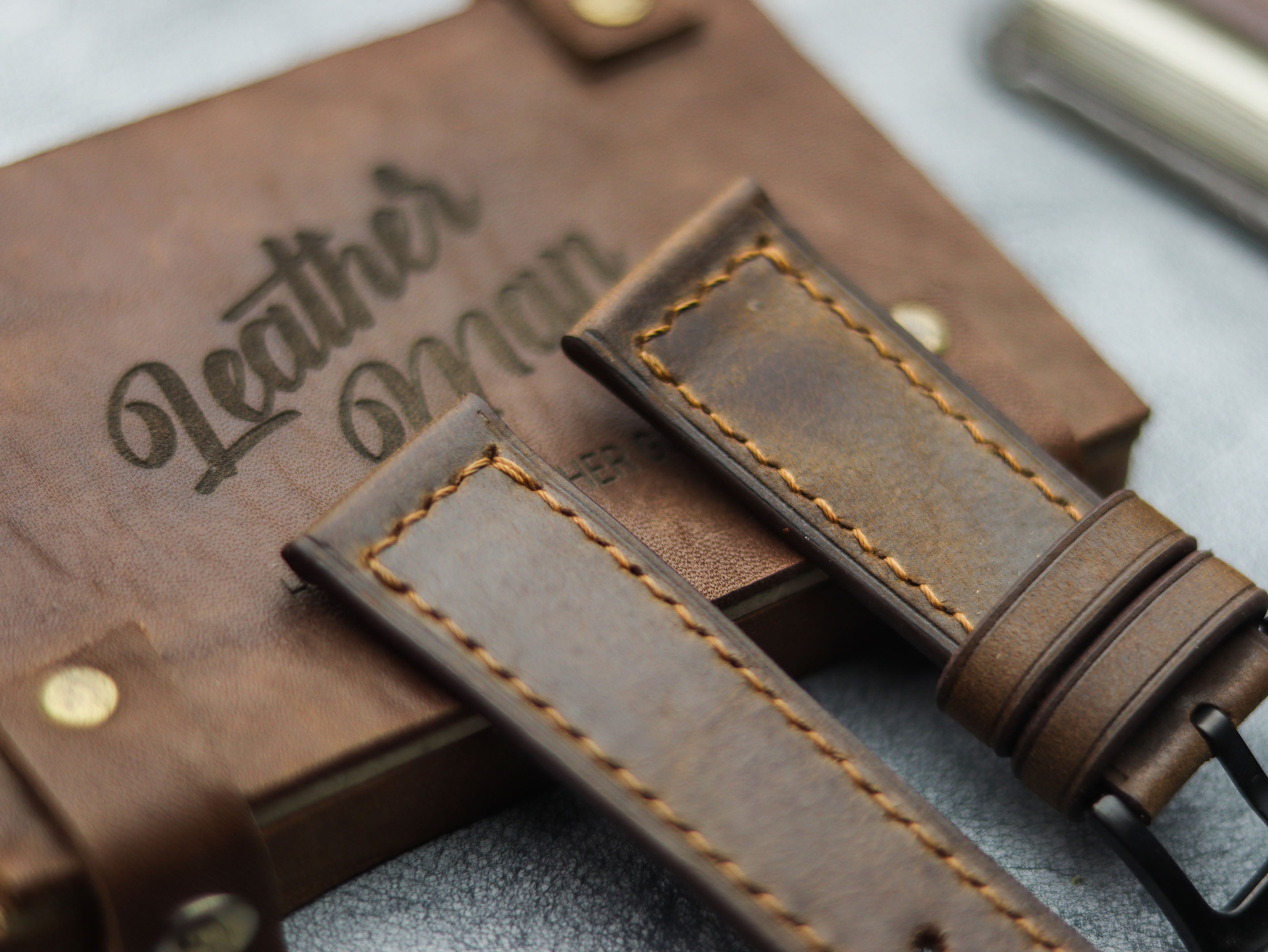 WOOD BROWN HAND-CRAFTED WATCH STRAPS - BOX STITCHED