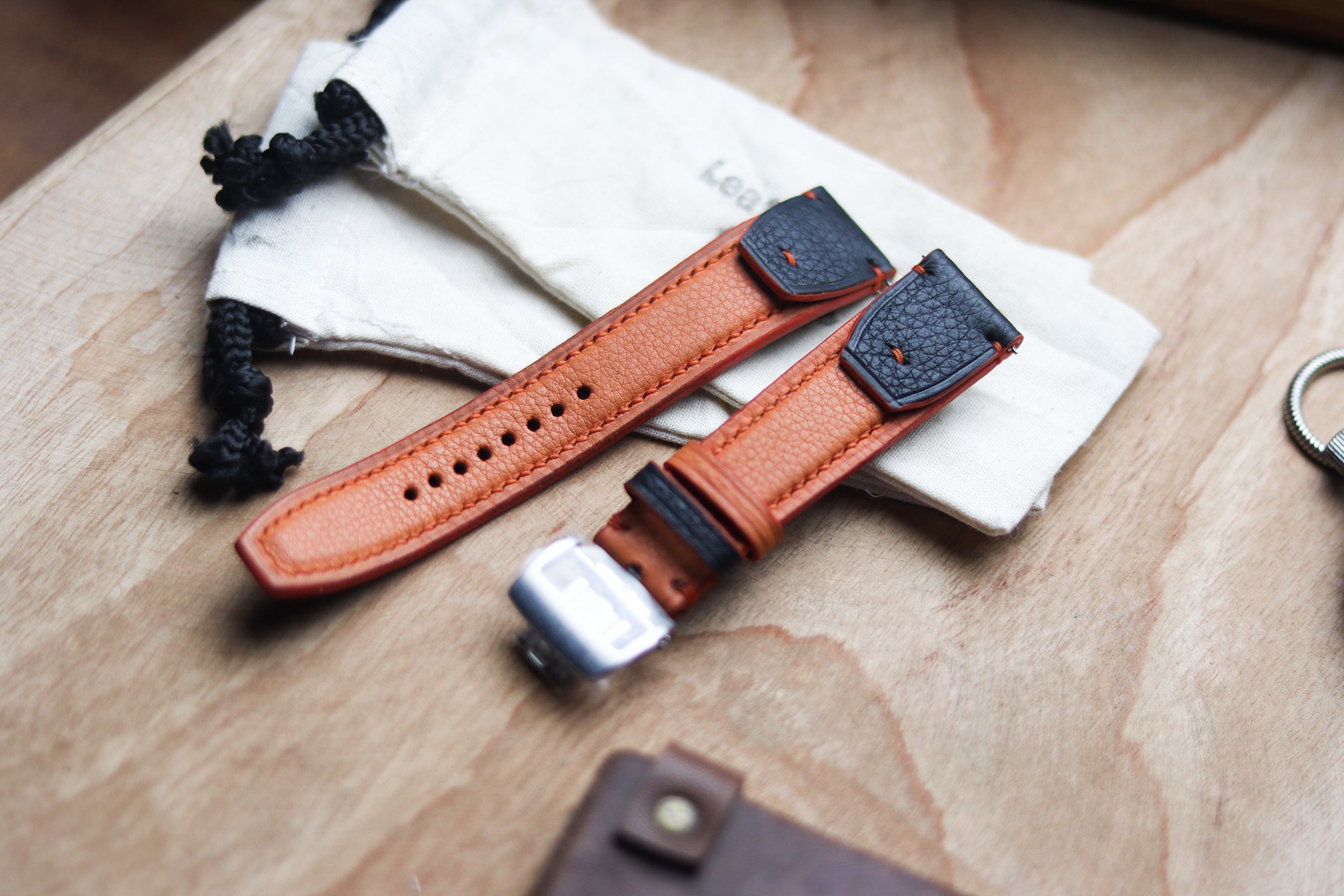 INVERTO WATCH STRAPS - CARROT ORANGE CALF LEATHER