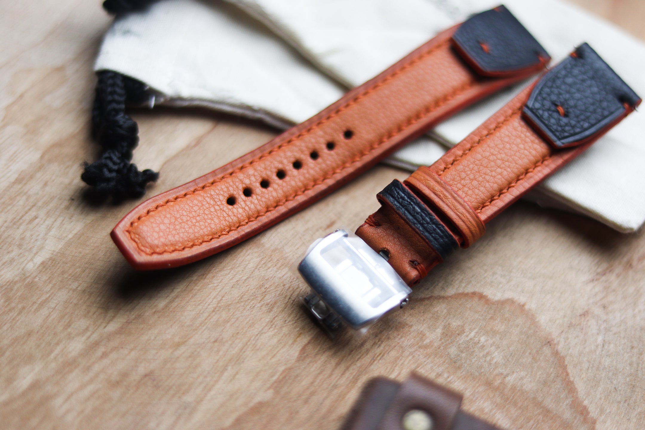 INVERTO WATCH STRAPS - CARROT ORANGE CALF LEATHER