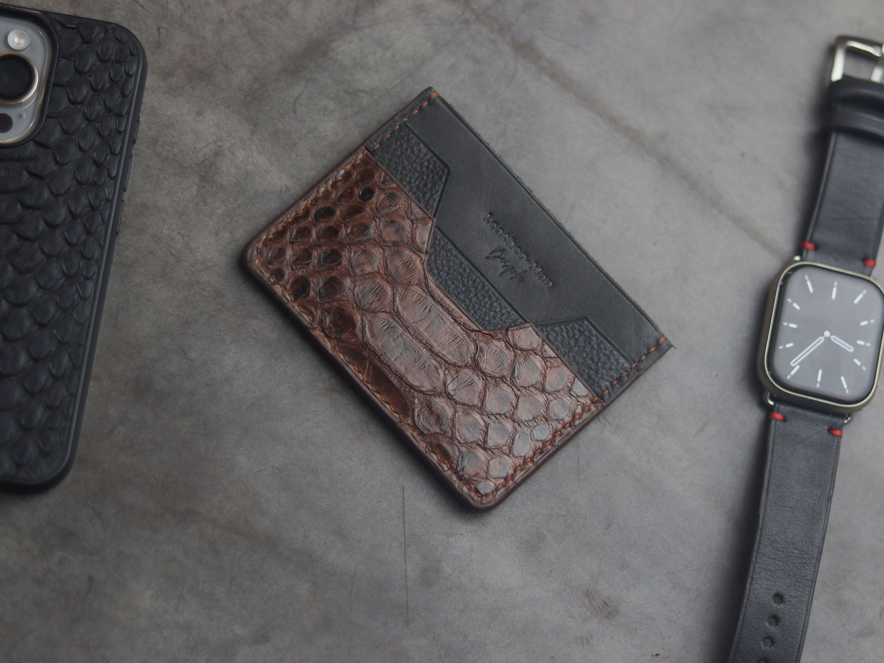 AUGUSTUS - MINIMAL WALLET PECAN BROWN PYTHON SKIN