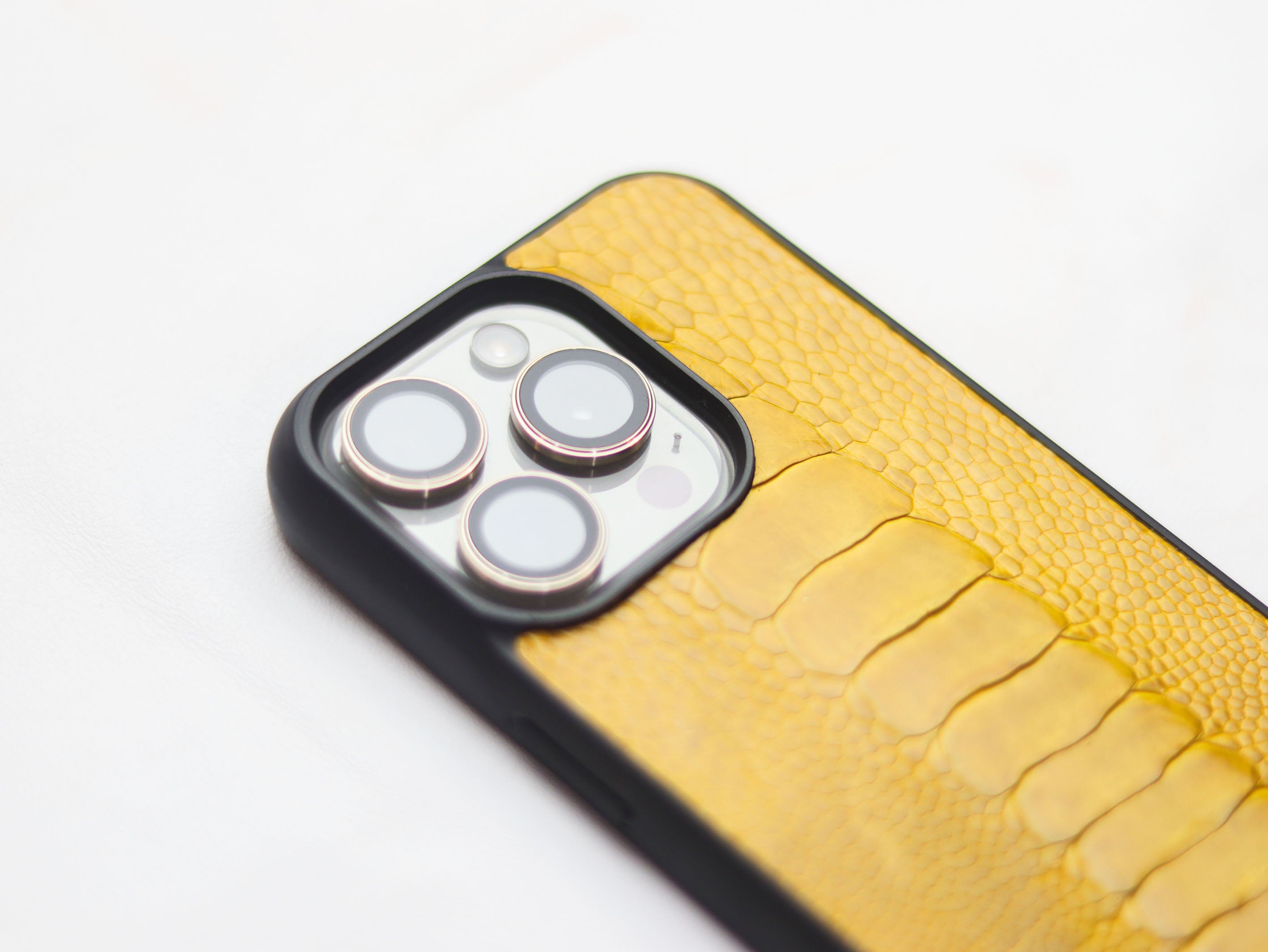 CANARY YELLOW OSTRICH LEG SKIN PHONE CASE