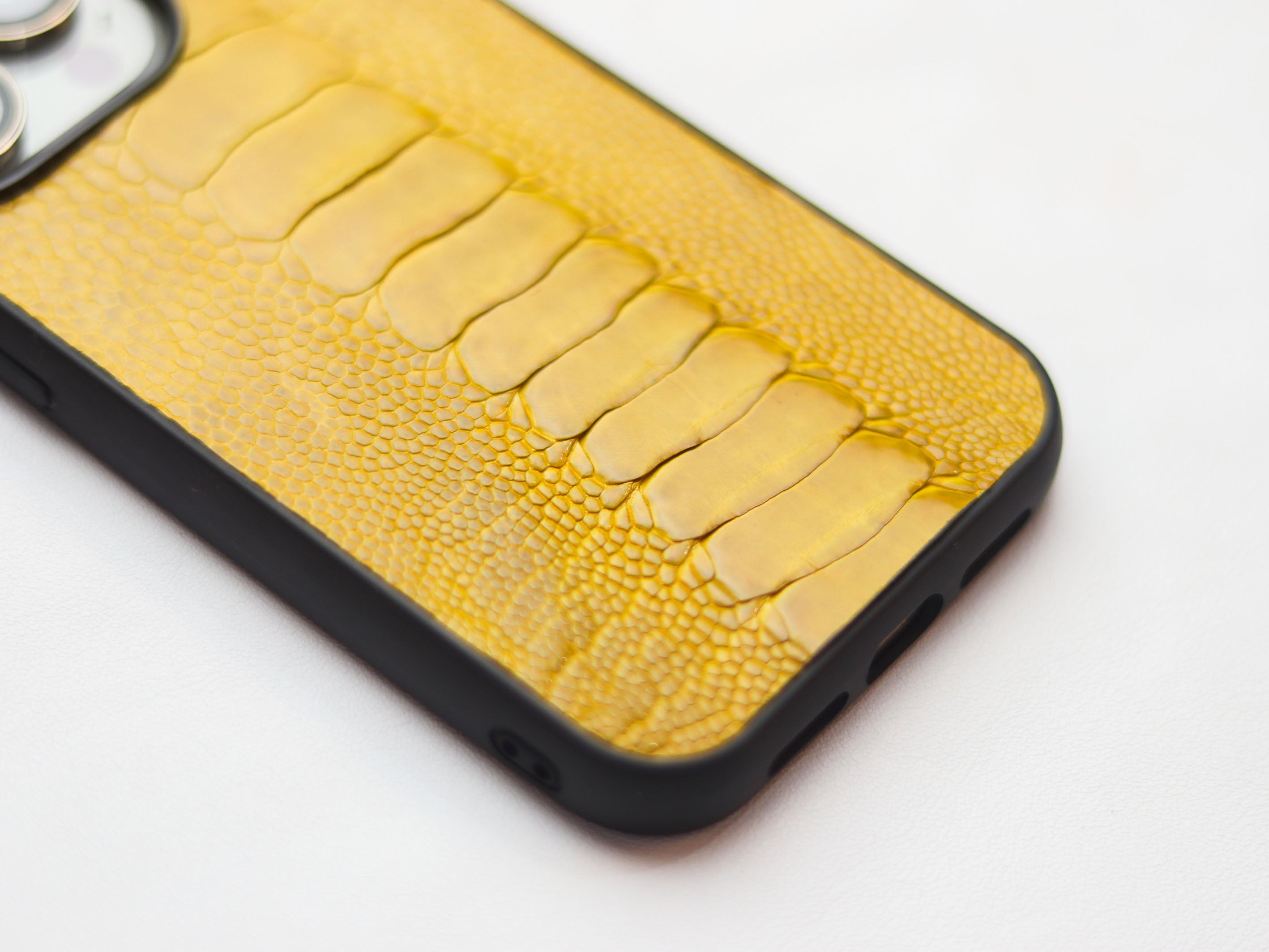 CANARY YELLOW OSTRICH LEG SKIN PHONE CASE