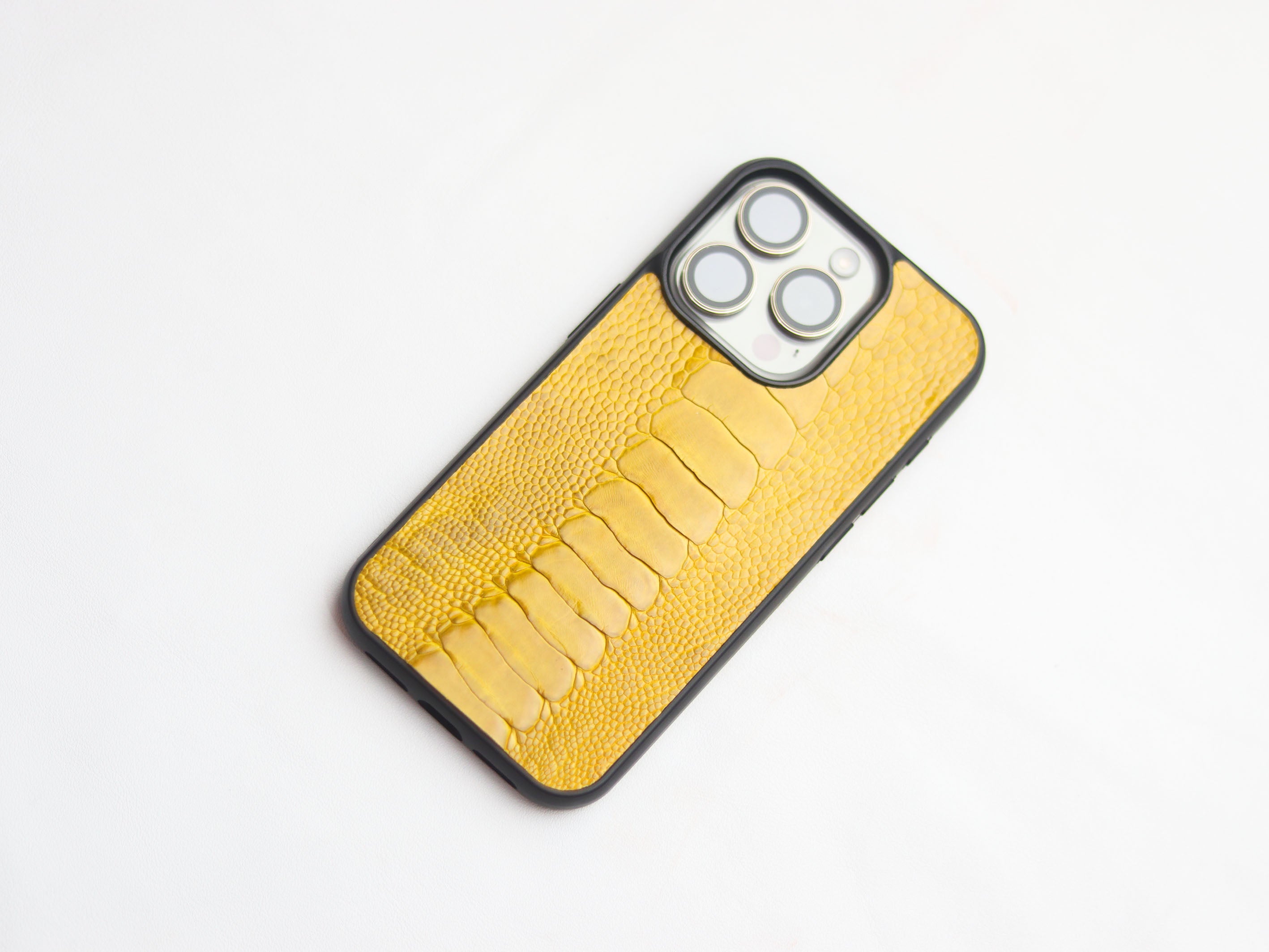 CANARY YELLOW OSTRICH LEG SKIN PHONE CASE