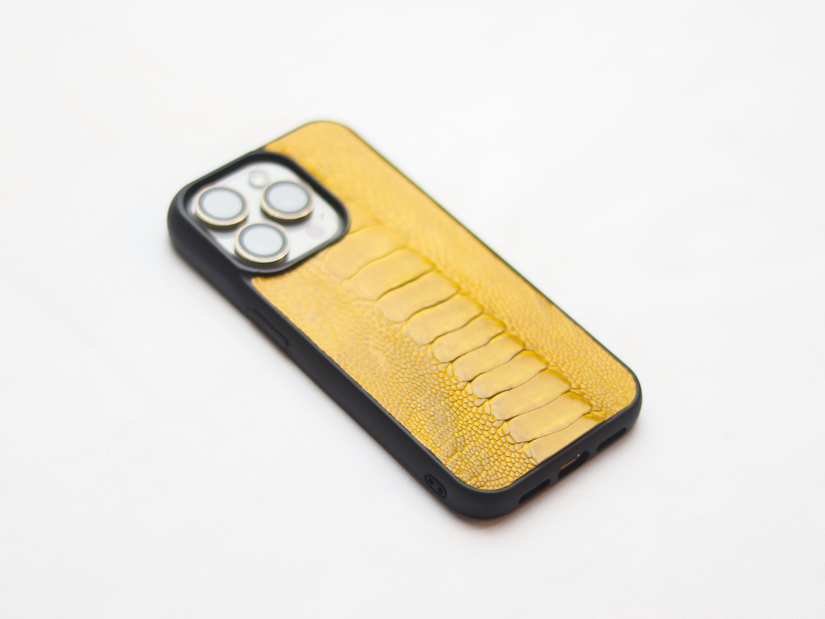 CANARY YELLOW OSTRICH LEG SKIN PHONE CASE