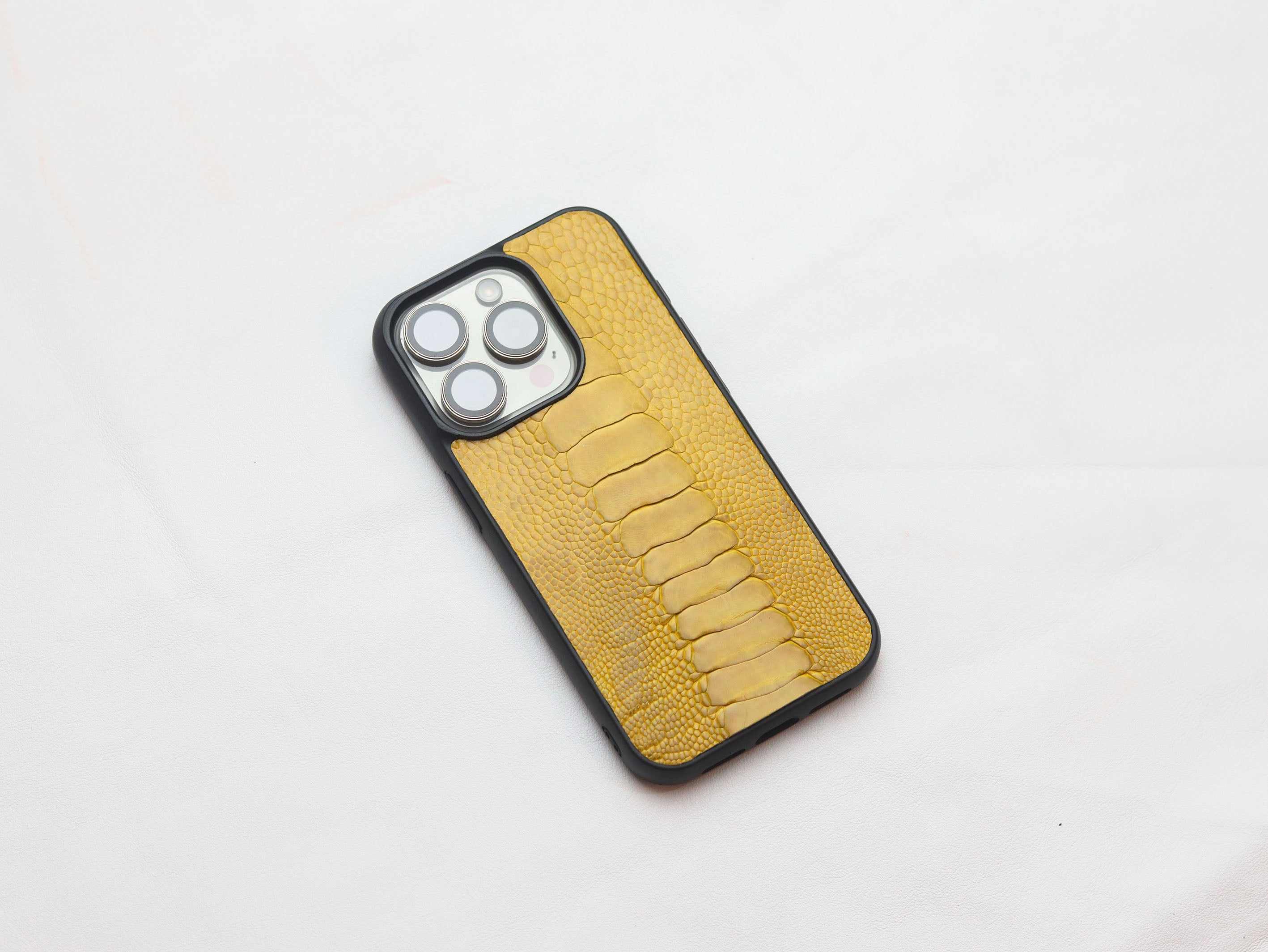 CANARY YELLOW OSTRICH LEG SKIN PHONE CASE