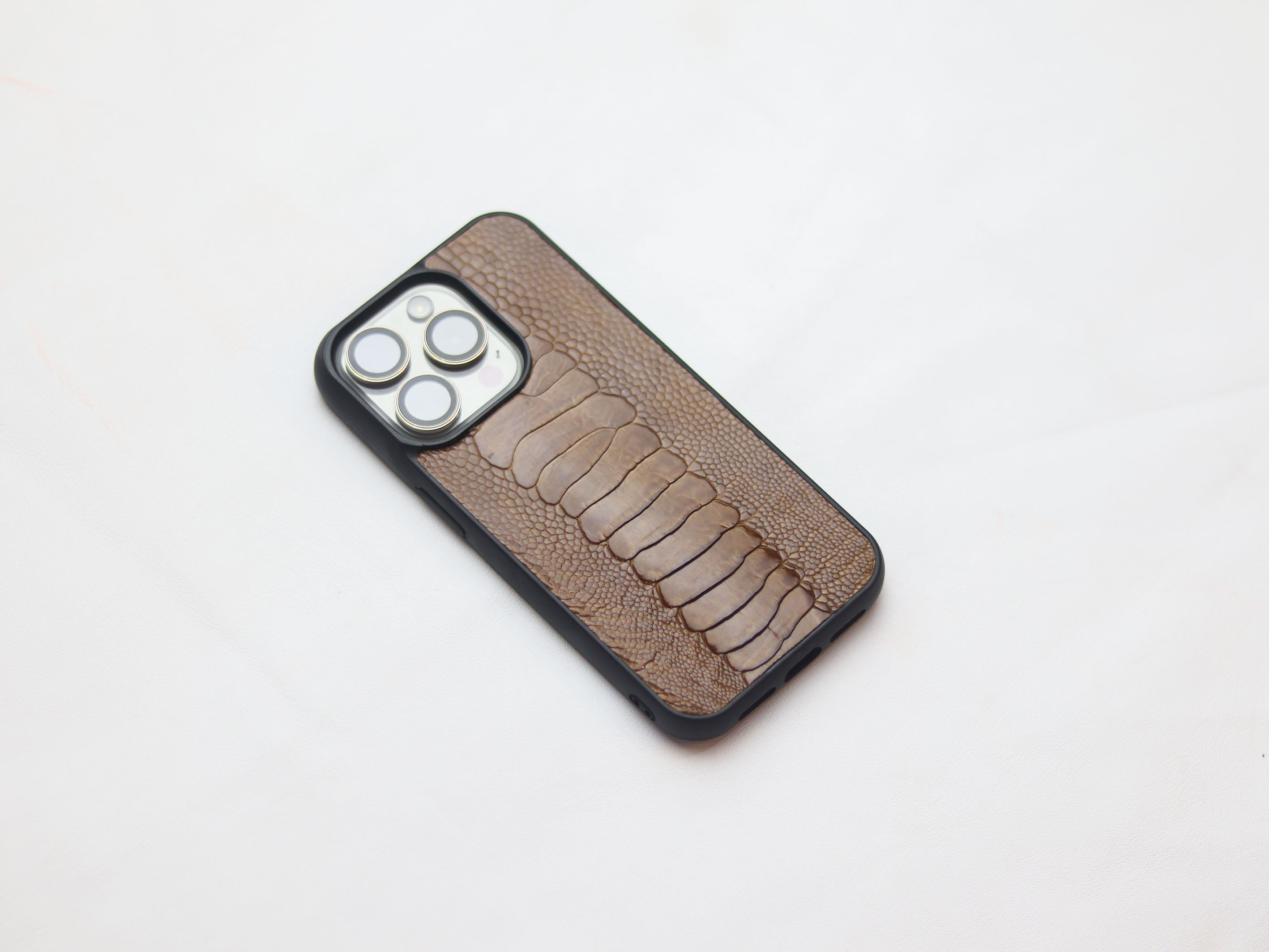 CINNAMON BROWN OSTRICH LEG SKIN PHONE CASE