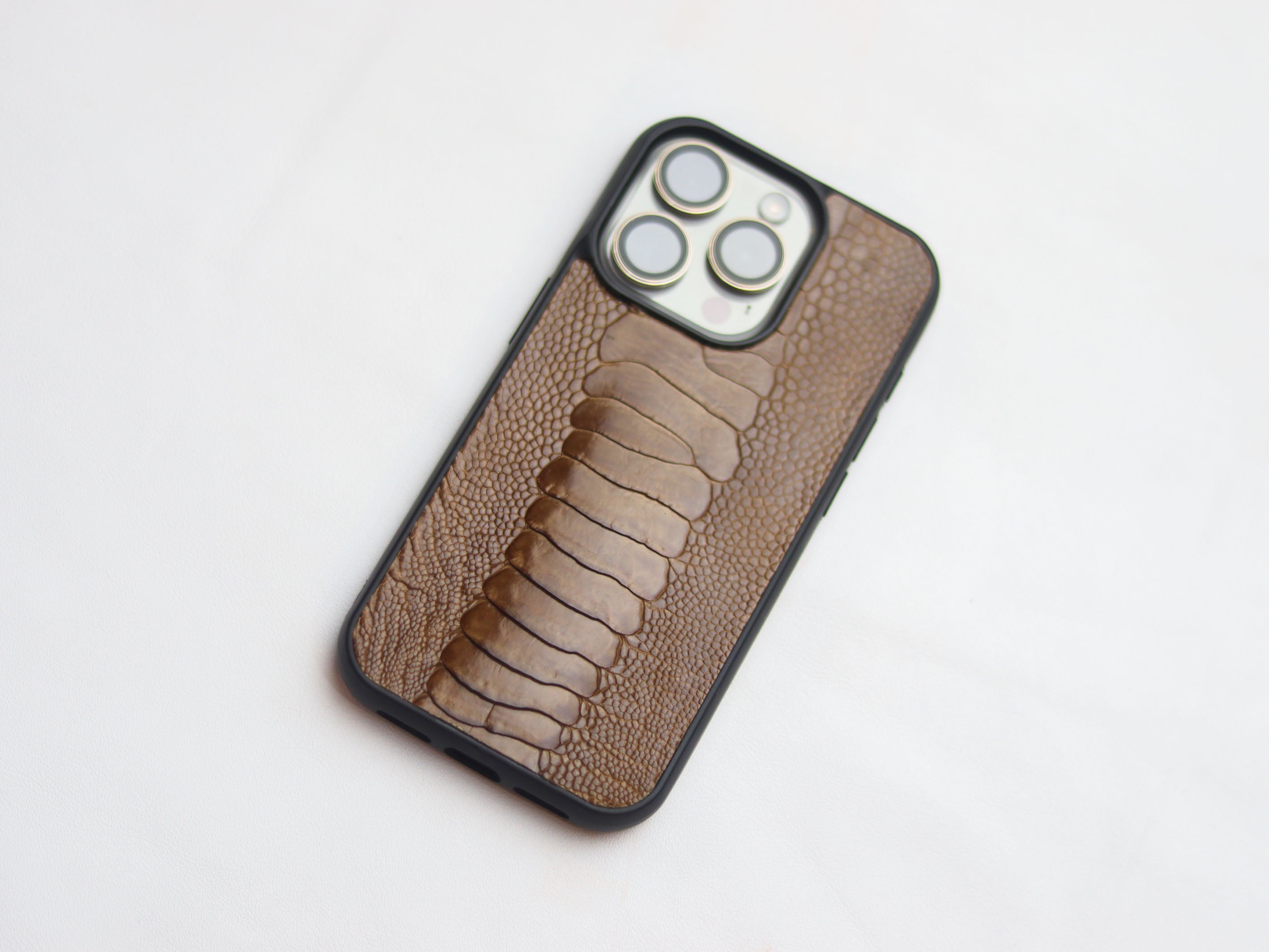 CINNAMON BROWN OSTRICH LEG SKIN PHONE CASE