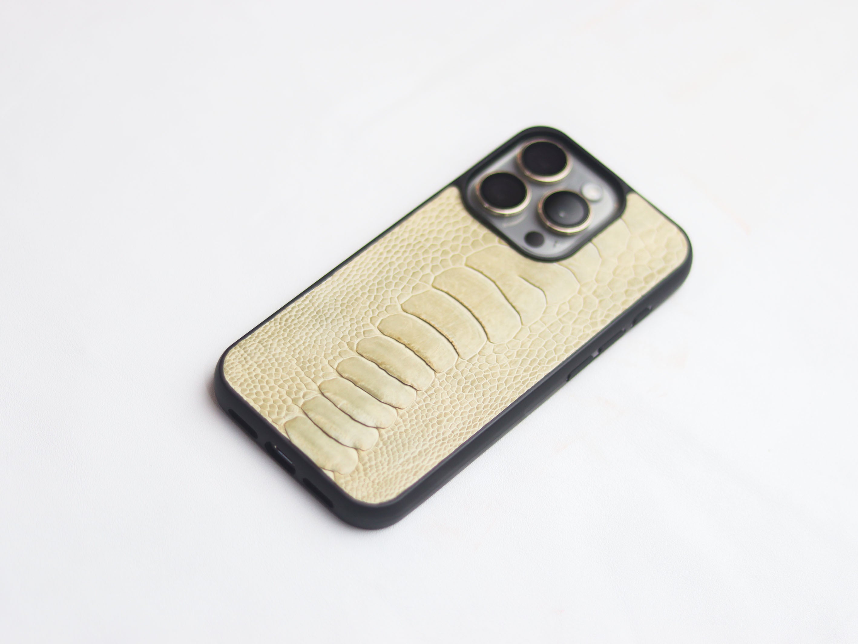 PARCHMENT BIEGE OSTRICH LEG SKIN PHONE CASE