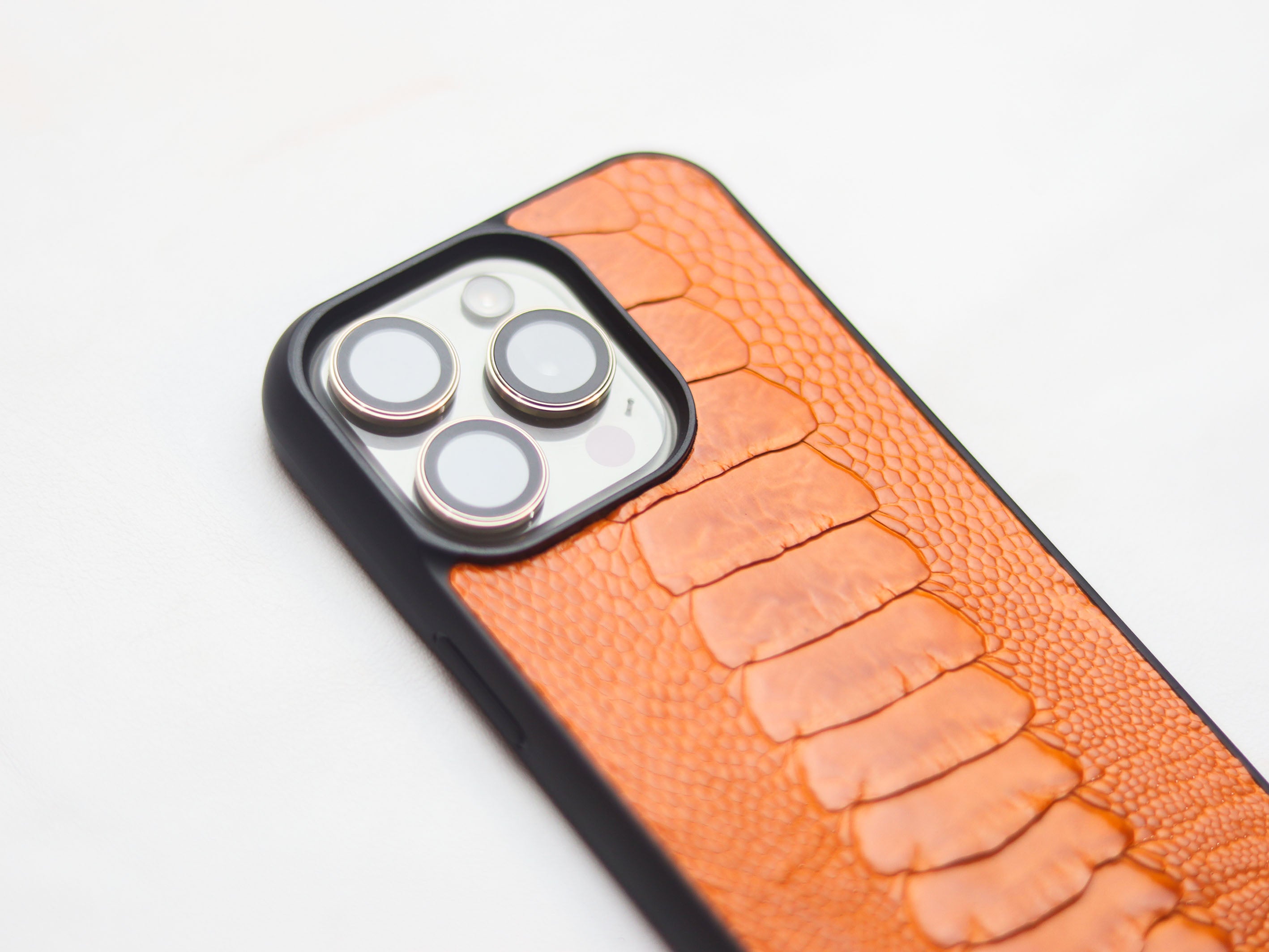 TANGERINE ORANGE OSTRICH LEG SKIN PHONE CASE