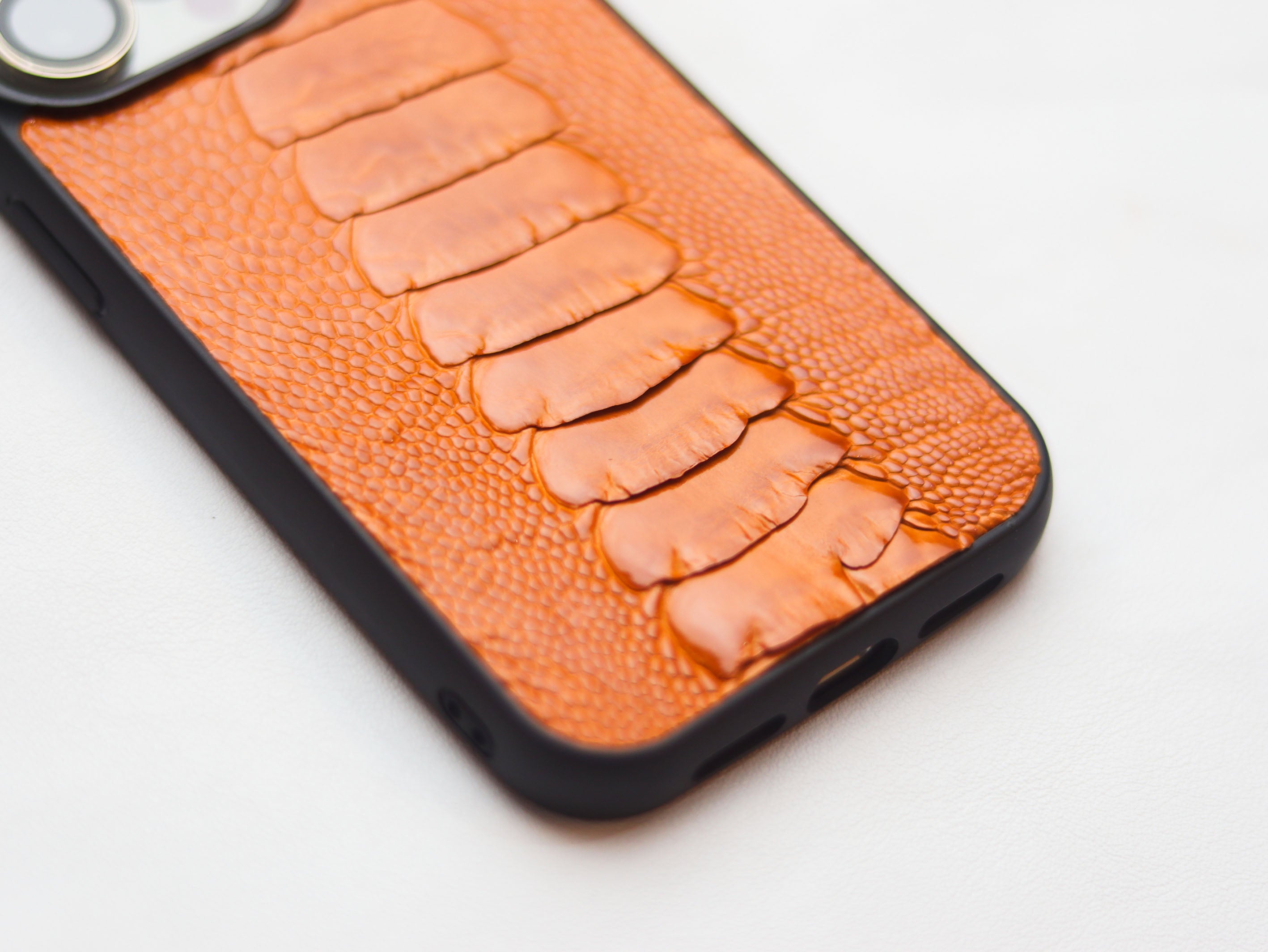 TANGERINE ORANGE OSTRICH LEG SKIN PHONE CASE