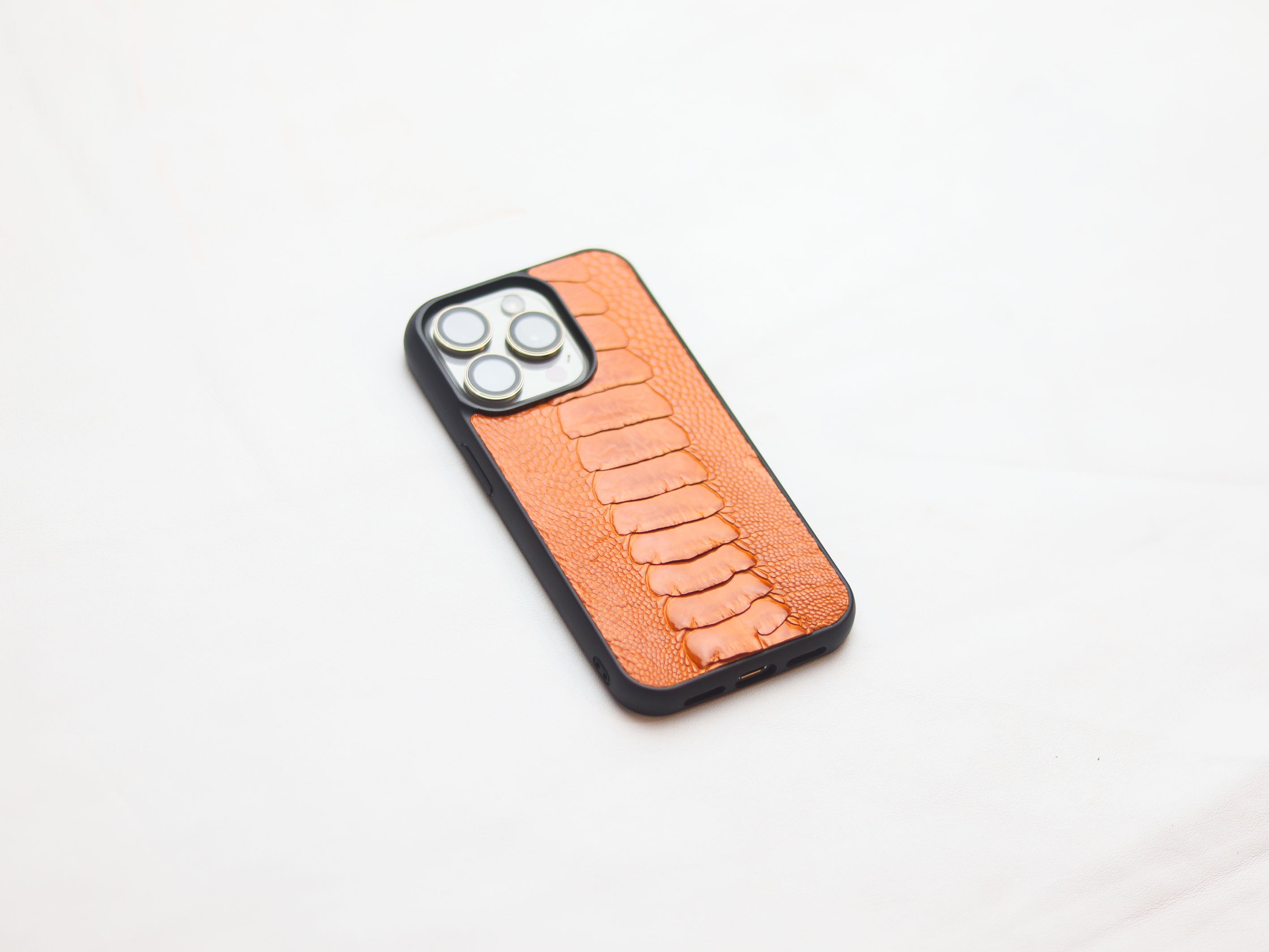 TANGERINE ORANGE OSTRICH LEG SKIN PHONE CASE