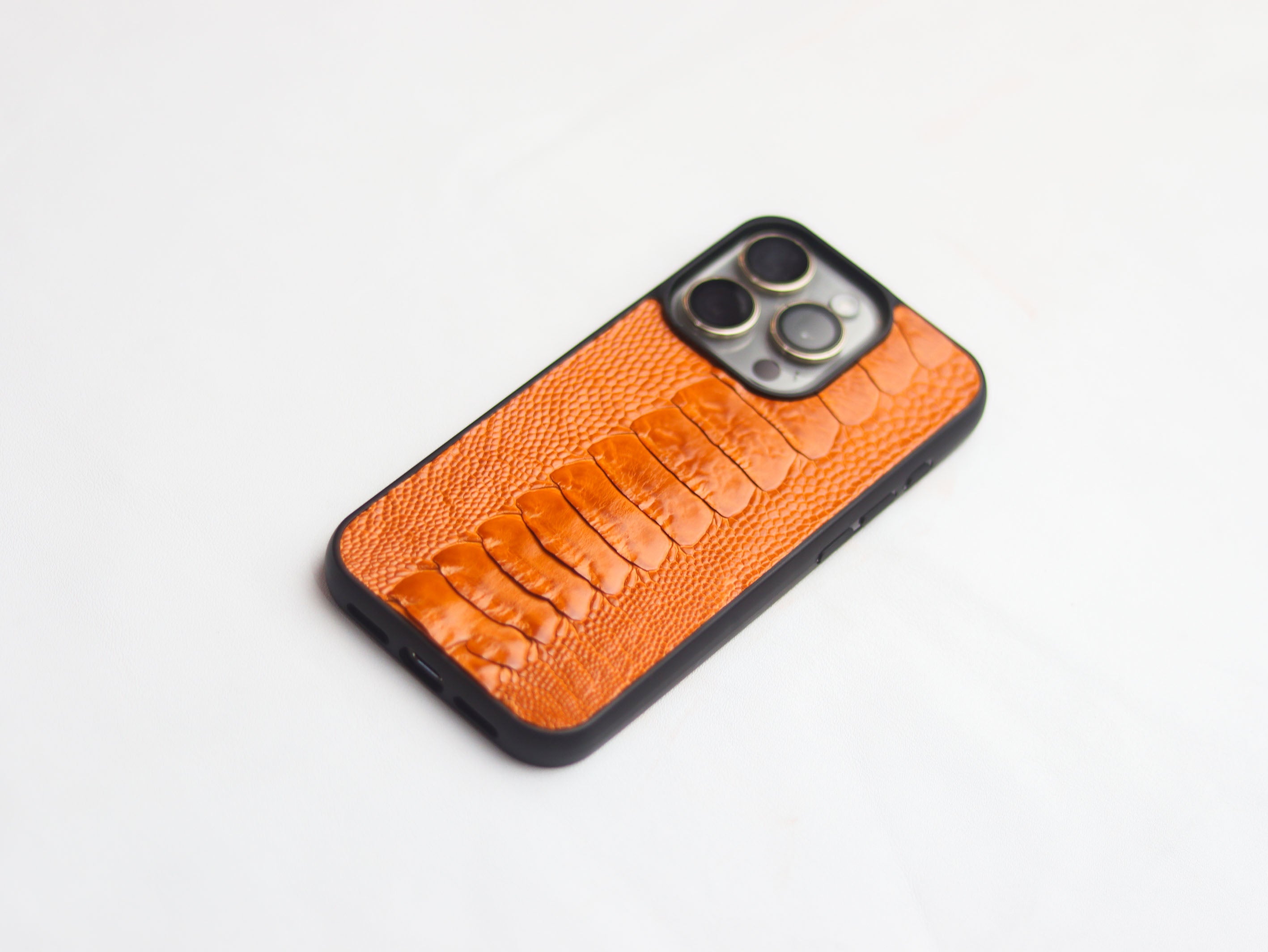 TANGERINE ORANGE OSTRICH LEG SKIN PHONE CASE