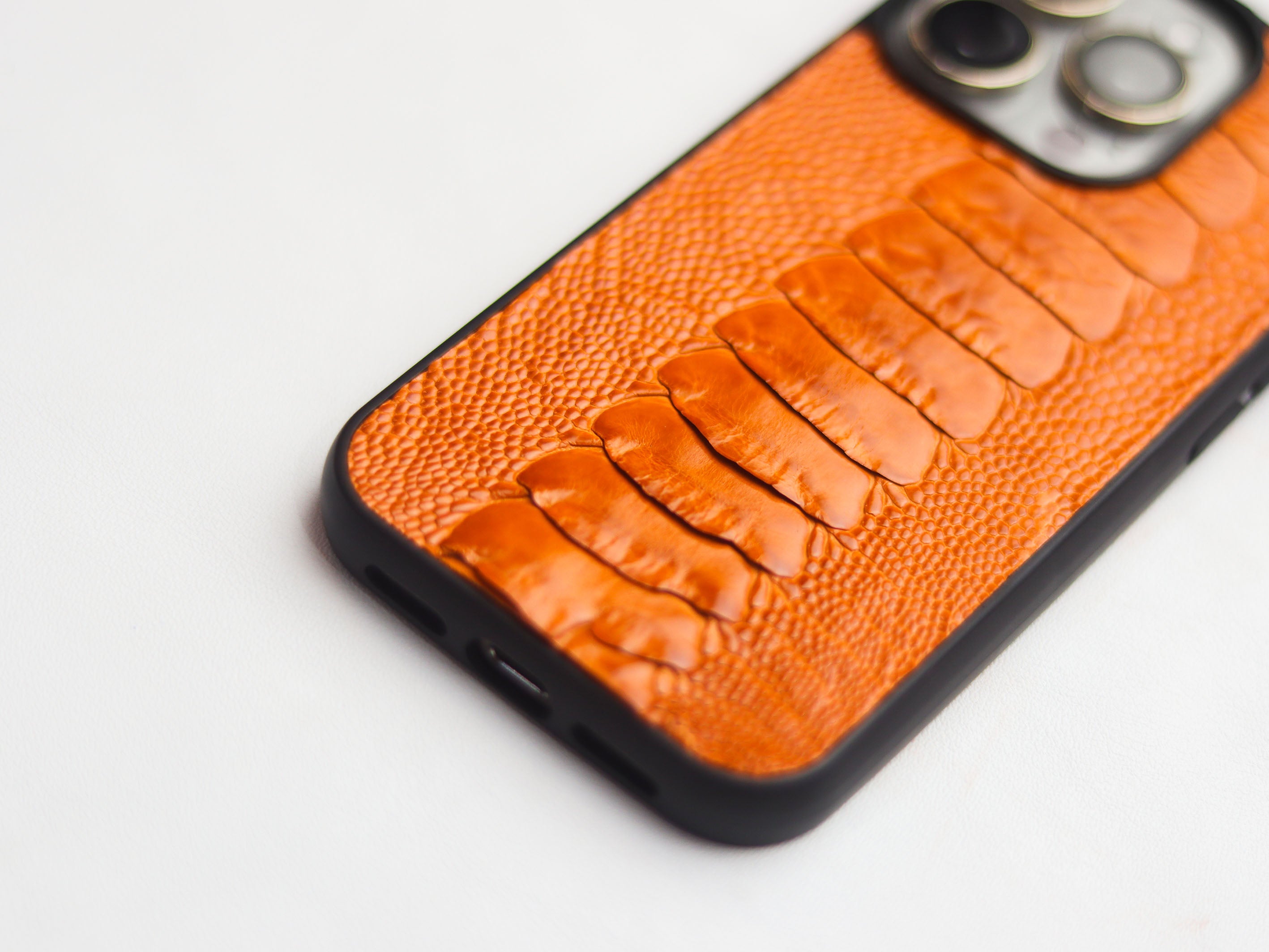 TANGERINE ORANGE OSTRICH LEG SKIN PHONE CASE