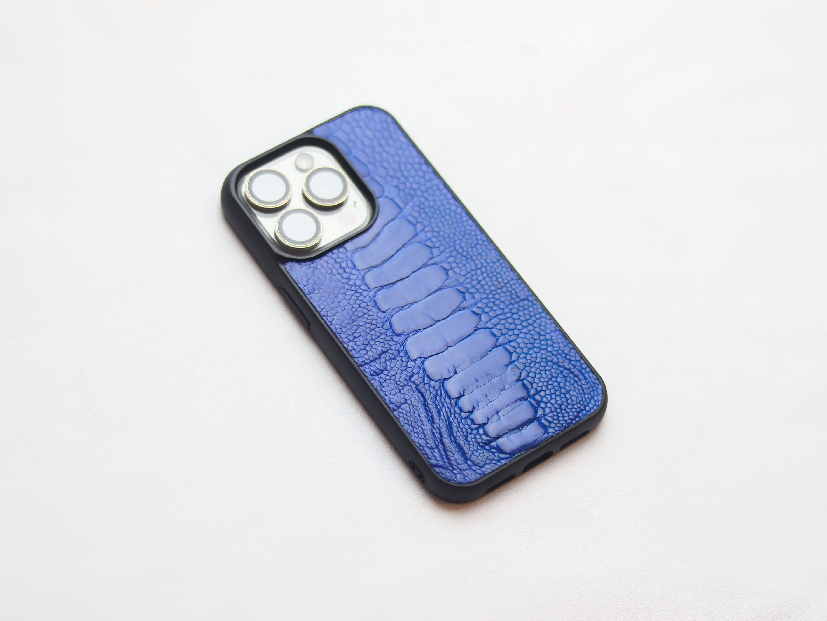 COBALT BLUE OSTRICH LEG SKIN PHONE CASE