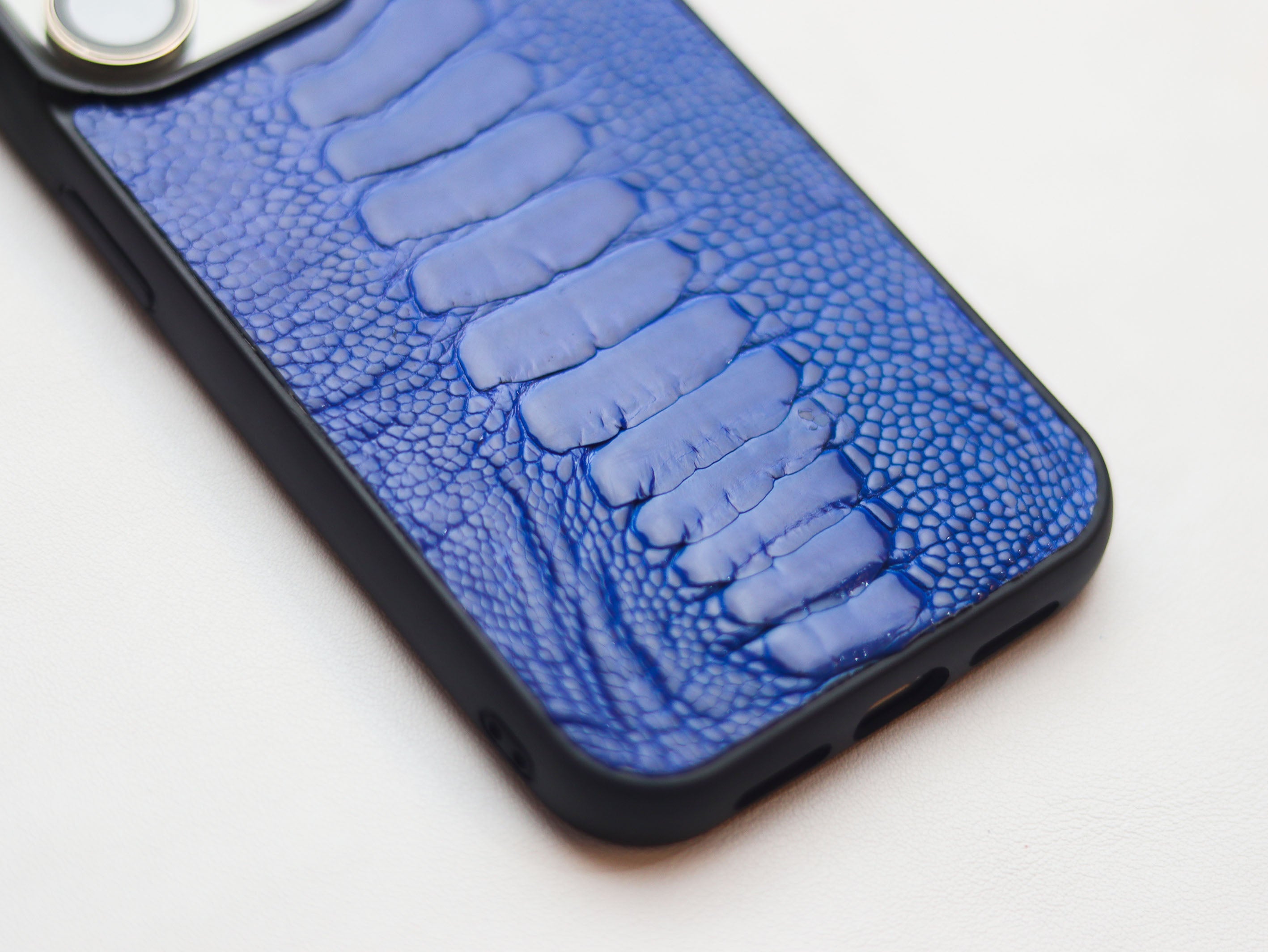 COBALT BLUE OSTRICH LEG SKIN PHONE CASE