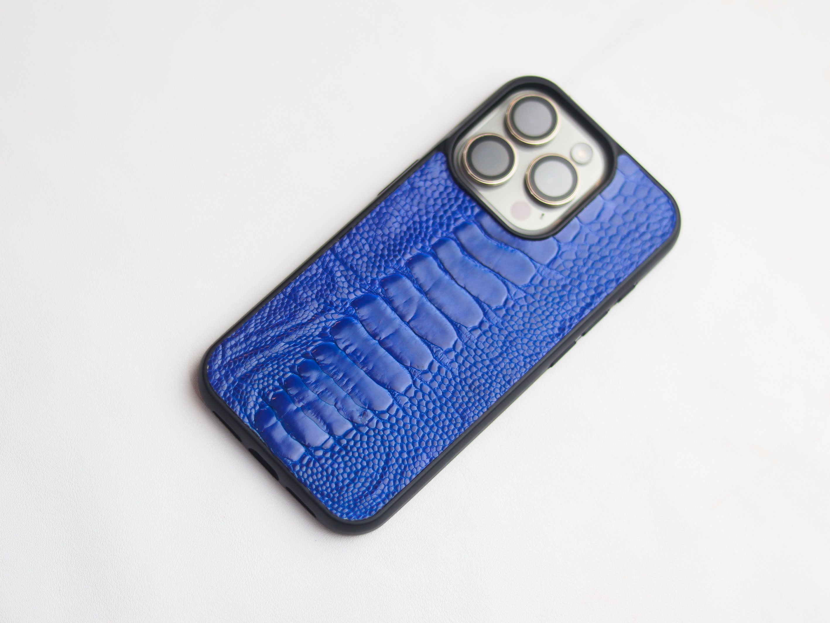 COBALT BLUE OSTRICH LEG SKIN PHONE CASE