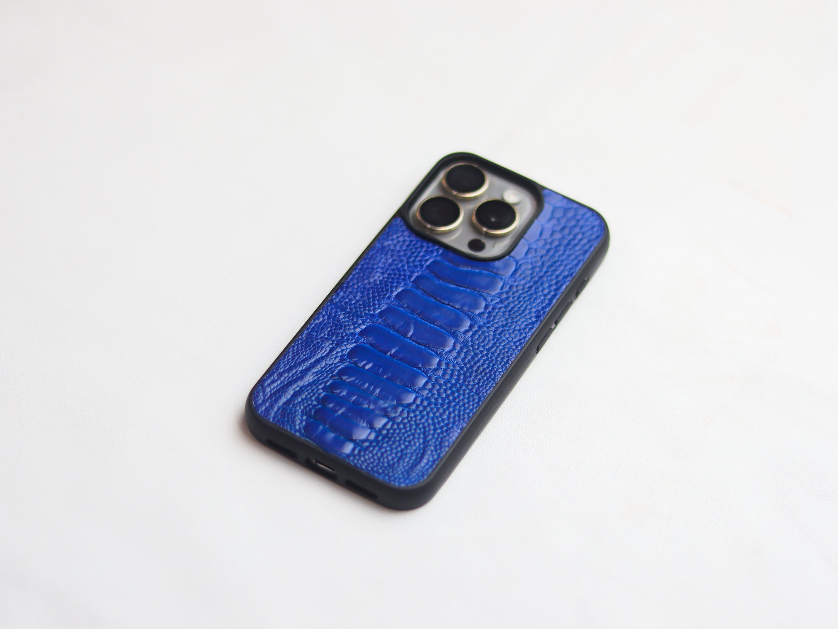 COBALT BLUE OSTRICH LEG SKIN PHONE CASE