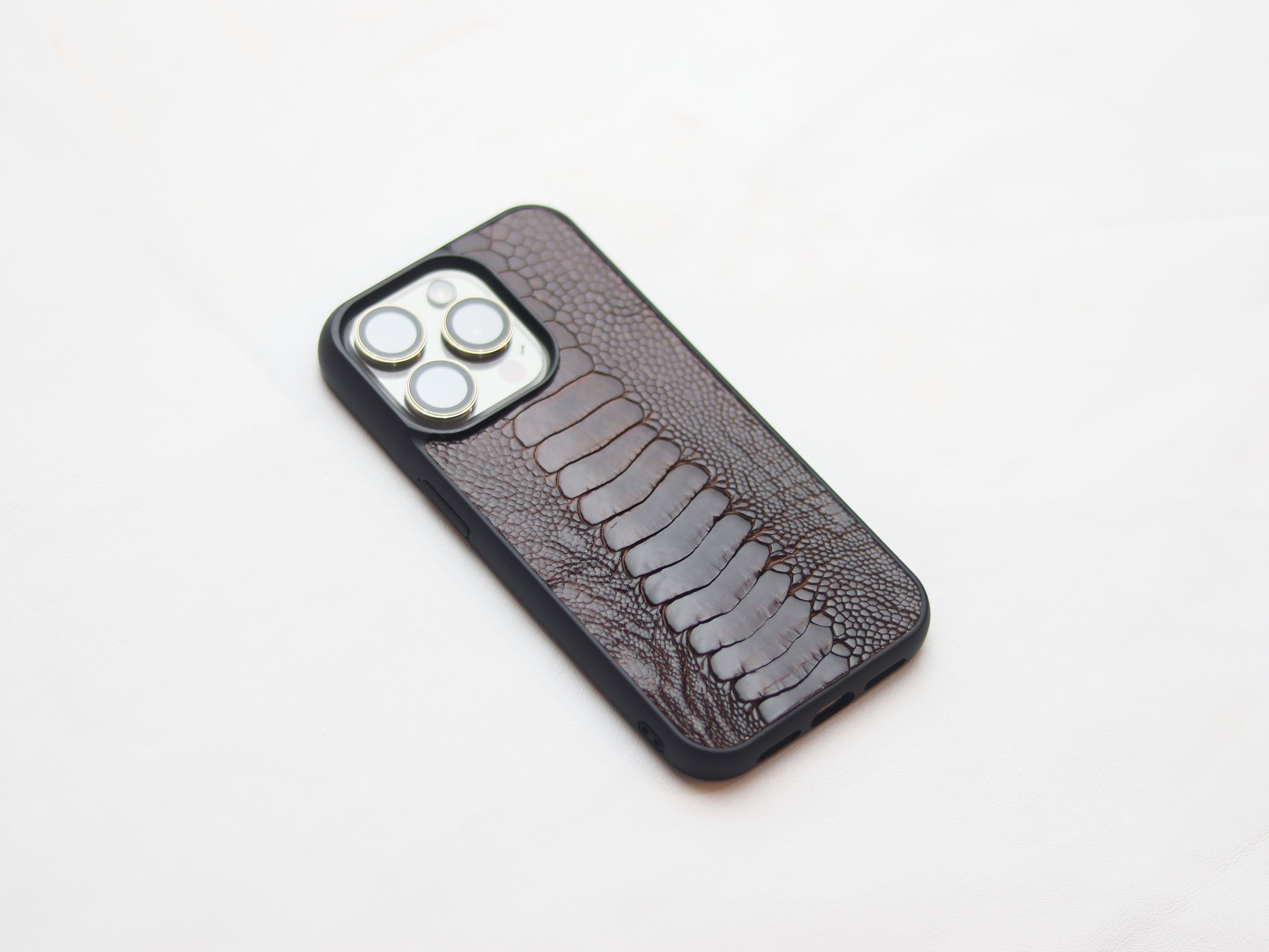 PECAN BROWN OSTRICH LEG SKIN PHONE CASE