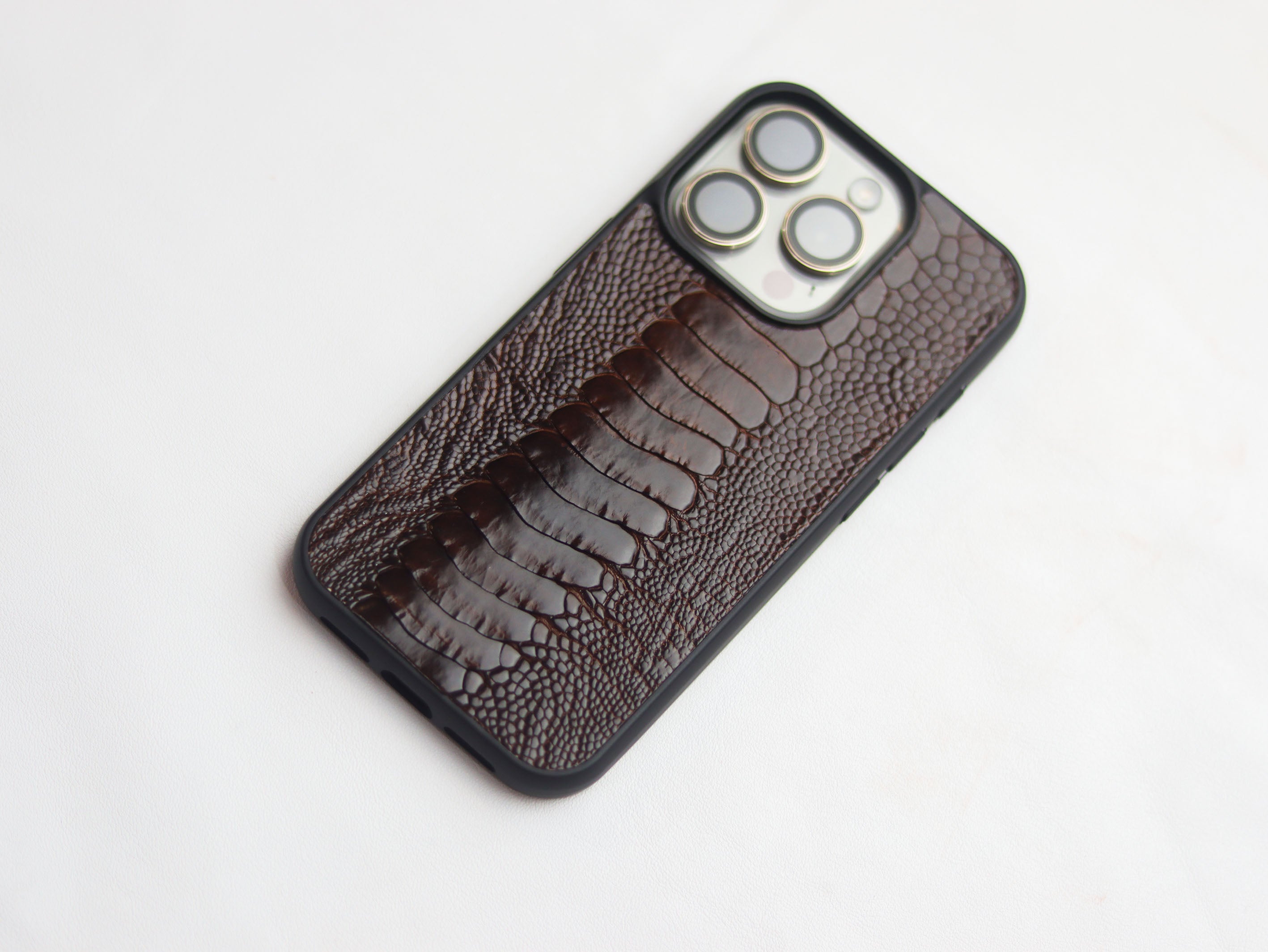 PECAN BROWN OSTRICH LEG SKIN PHONE CASE