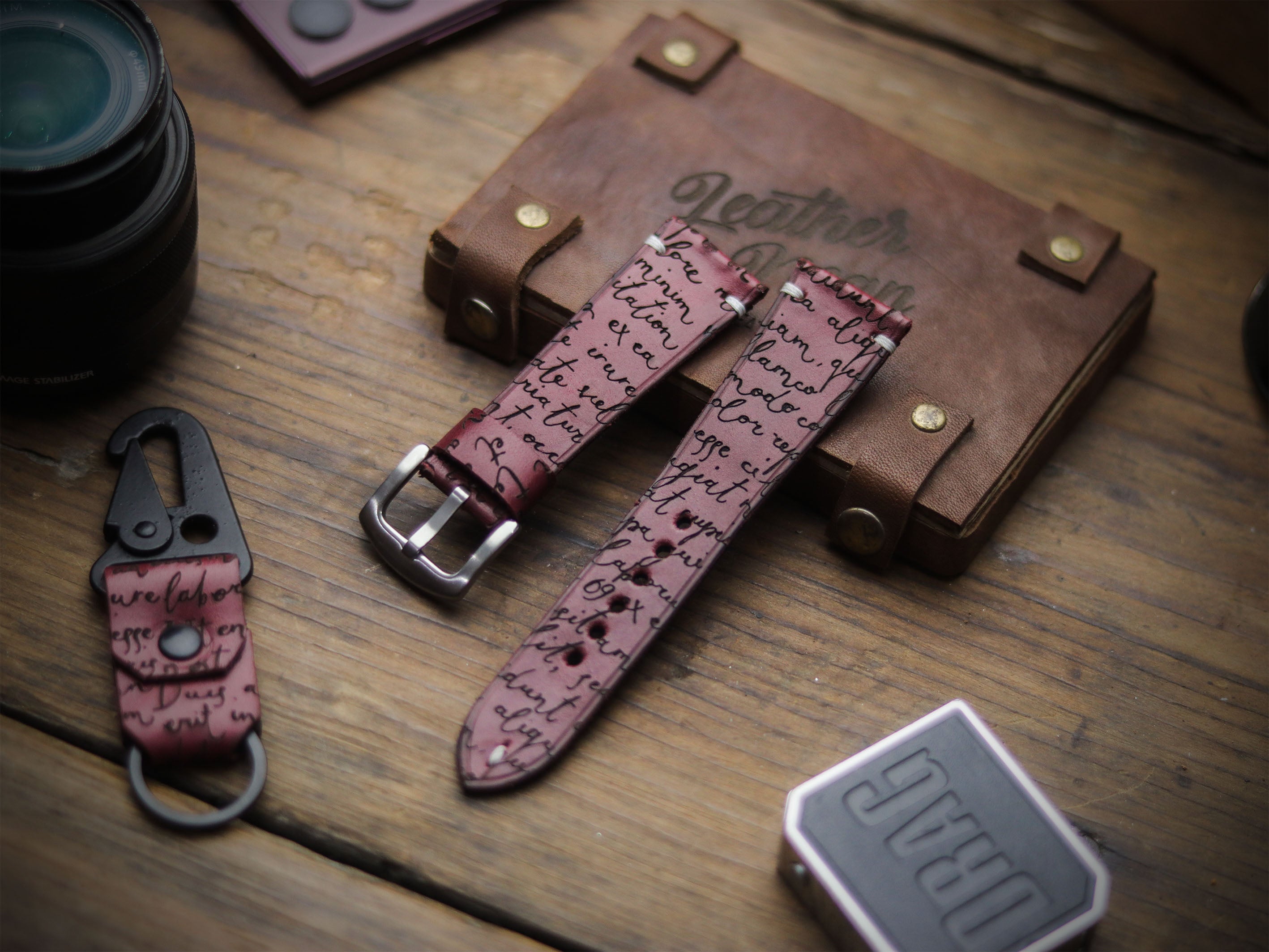 E3 ENGRAVED HAND-CRAFTED QUICK PINS STRAPS - CARMINE BURGUNDY