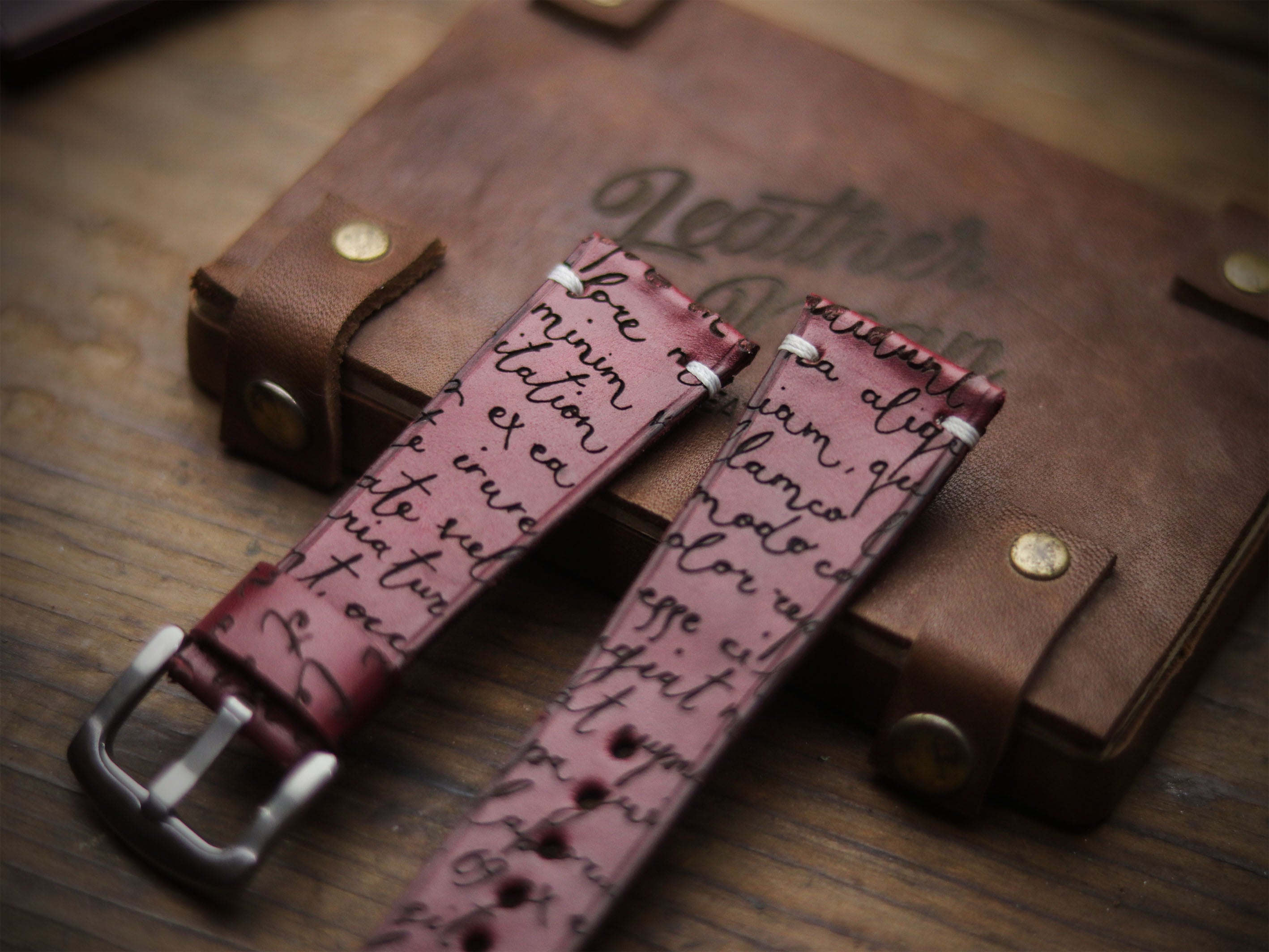 E3 ENGRAVED HAND-CRAFTED QUICK PINS STRAPS - CARMINE BURGUNDY