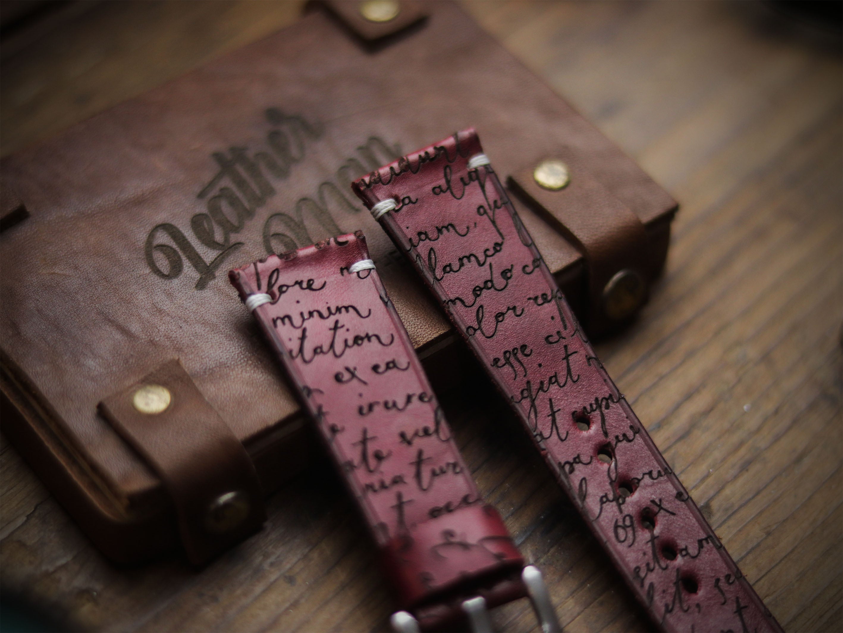 E3 ENGRAVED HAND-CRAFTED QUICK PINS STRAPS - CARMINE BURGUNDY