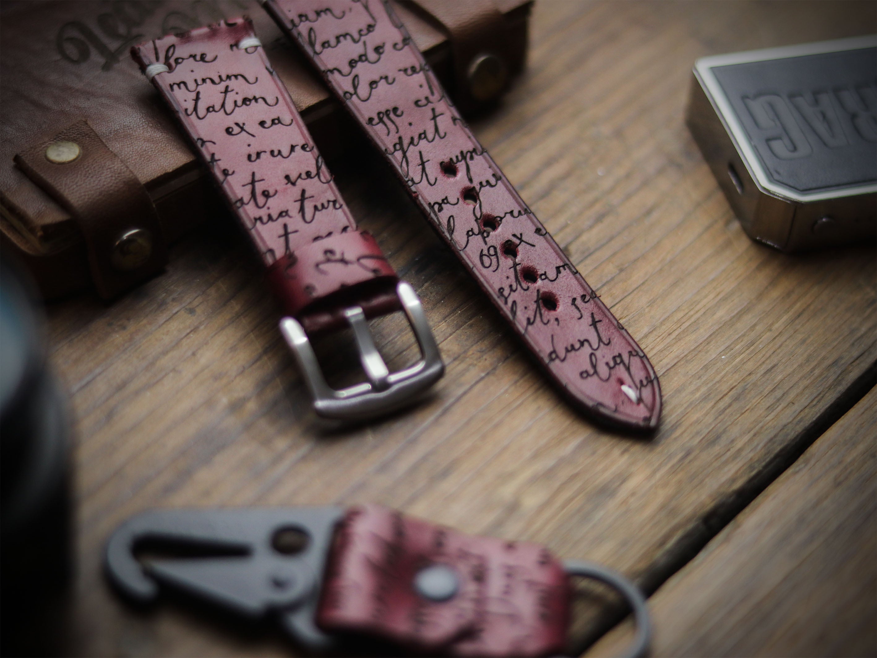 E3 ENGRAVED HAND-CRAFTED QUICK PINS STRAPS - CARMINE BURGUNDY