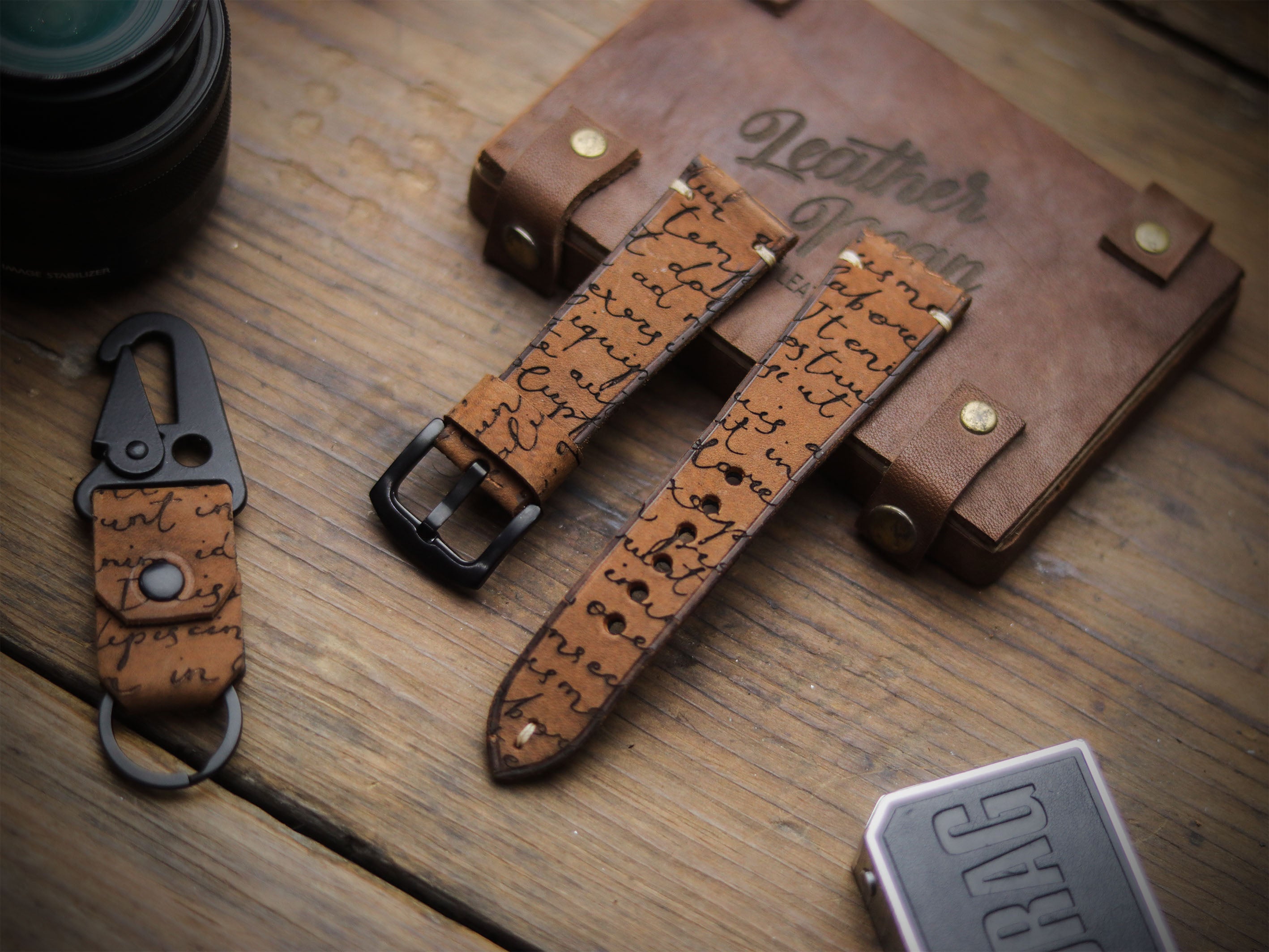 E3 ENGRAVED HAND-CRAFTED QUICK PINS STRAPS - RUSTY BROWN