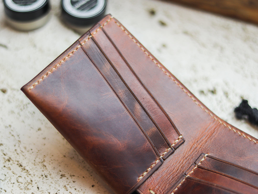 ATTICUS - Whisky Brown Veg Tan Waxed Pull Up Leather