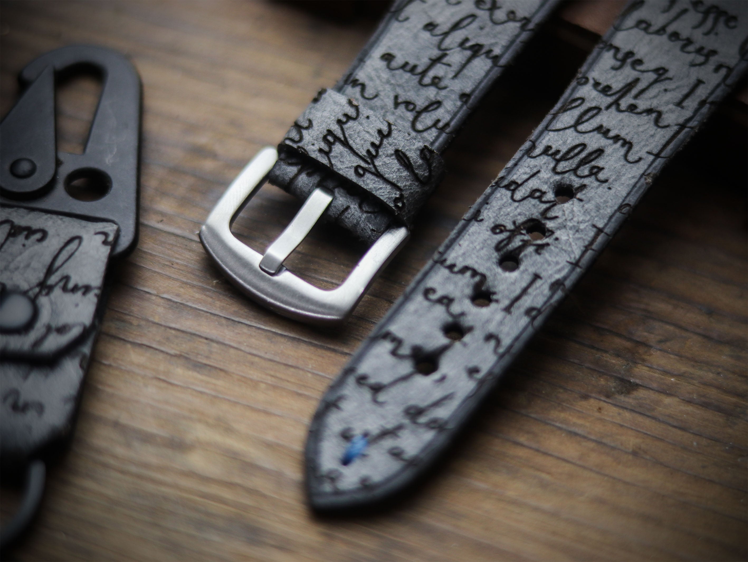 E3 ENGRAVED HAND-CRAFTED QUICK PINS STRAPS - STONE BLUE