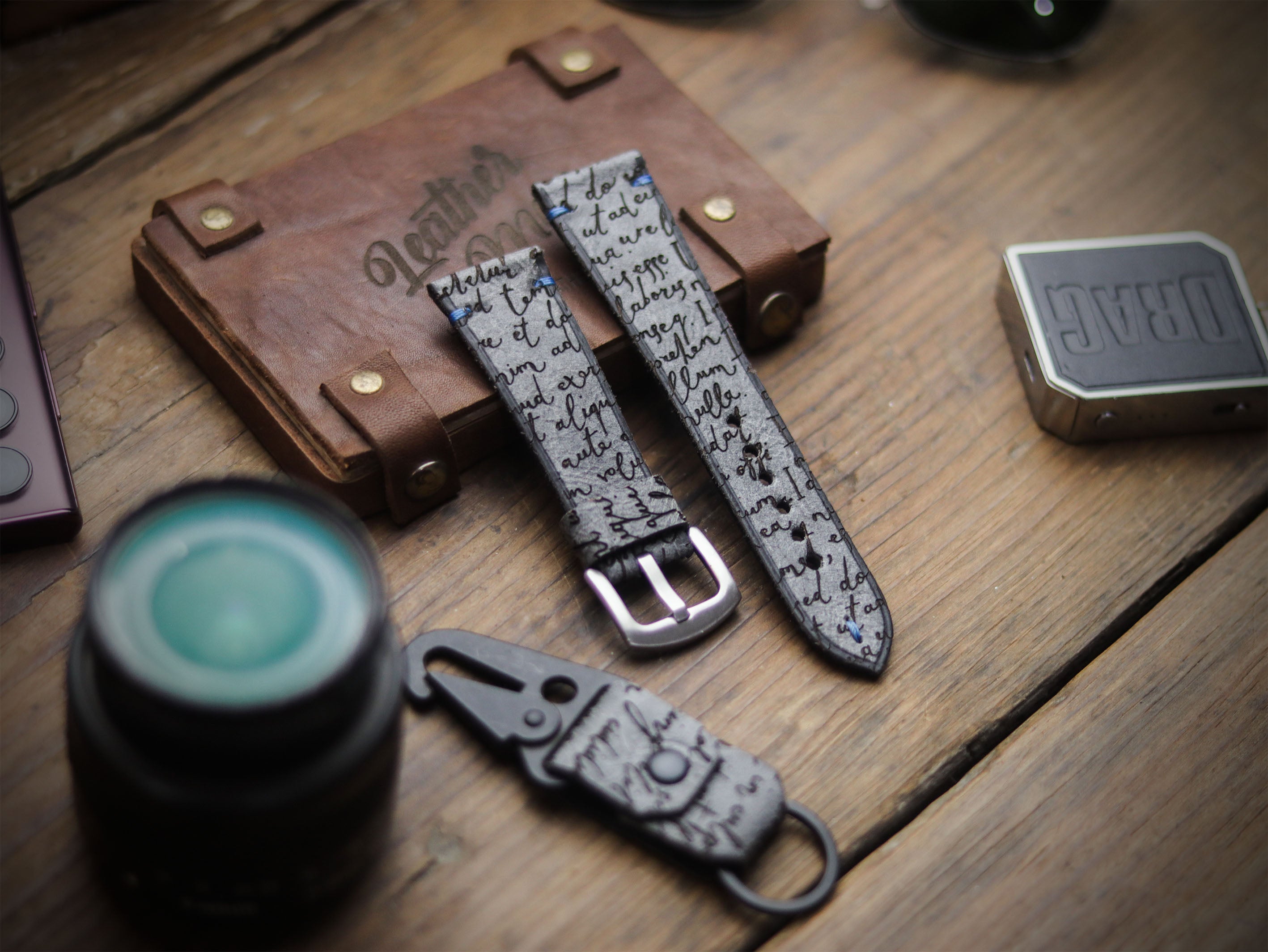 E3 ENGRAVED HAND-CRAFTED QUICK PINS STRAPS - STONE BLUE