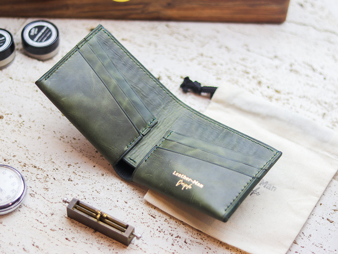 ATTICUS - Basil Green Veg Tan Waxed Pull Up Leather