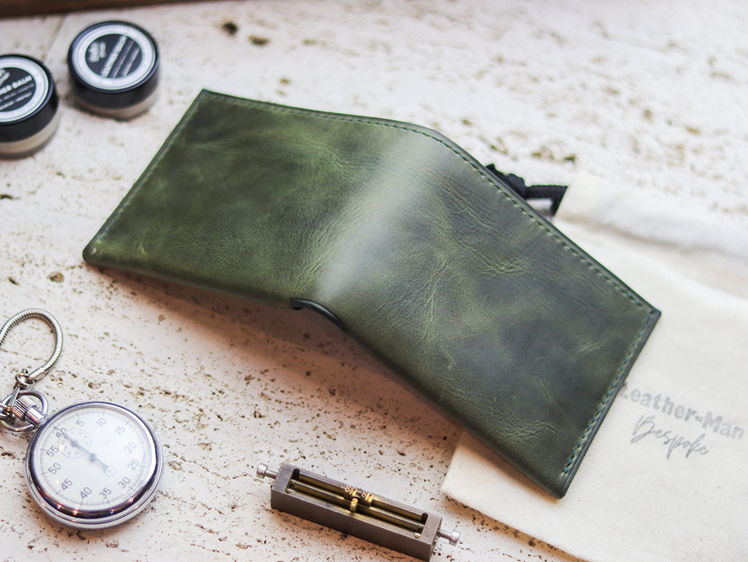 ATTICUS - Basil Green Veg Tan Waxed Pull Up Leather
