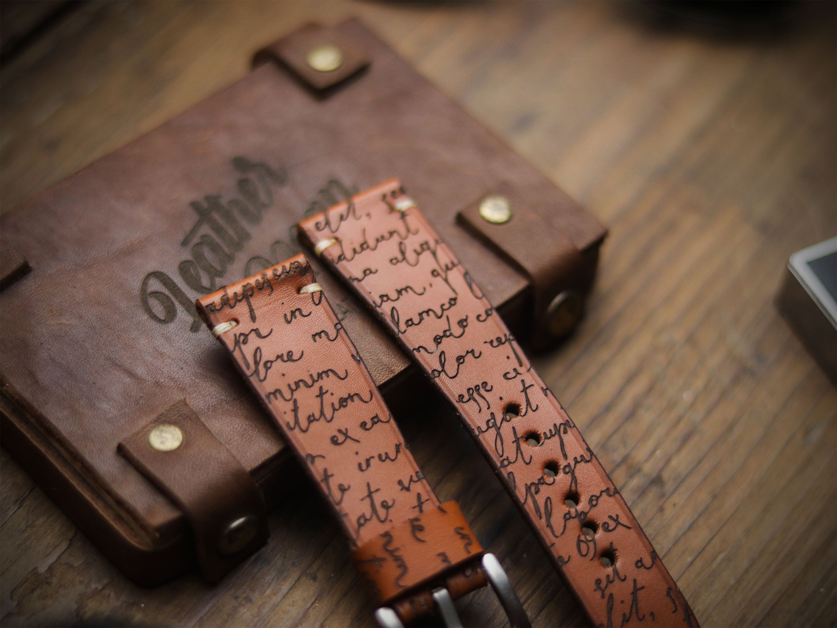 E3 ENGRAVED HAND-CRAFTED QUICK PINS STRAPS - TAN BROWN