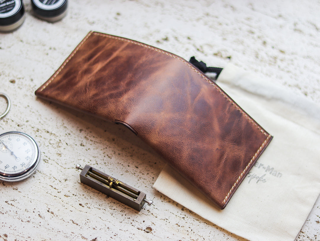 ATTICUS - Rusty Brown Veg Tan Waxed Pull Up Leather