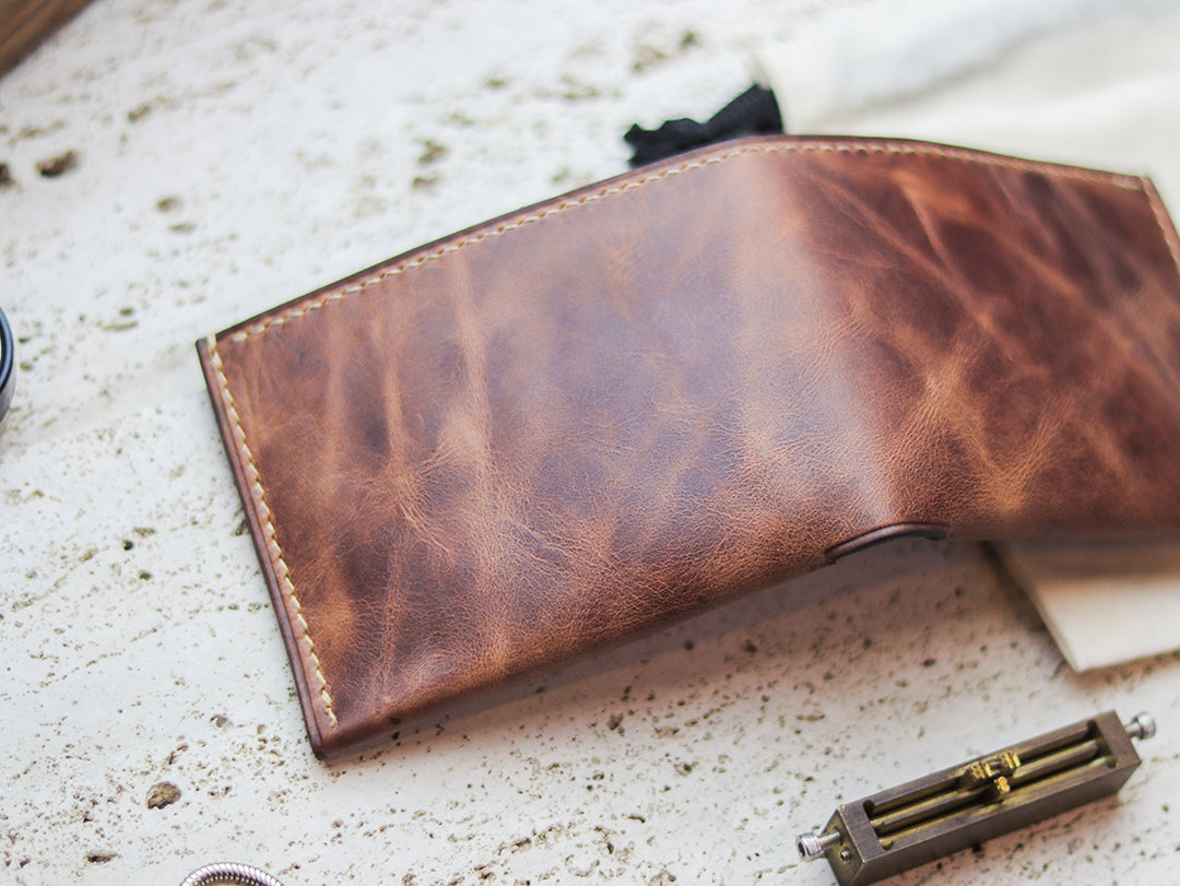 ATTICUS - Rusty Brown Veg Tan Waxed Pull Up Leather
