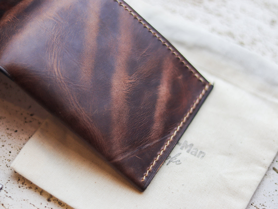 ATTICUS - Walnut Brown Veg Tan Waxed Pull Up Leather