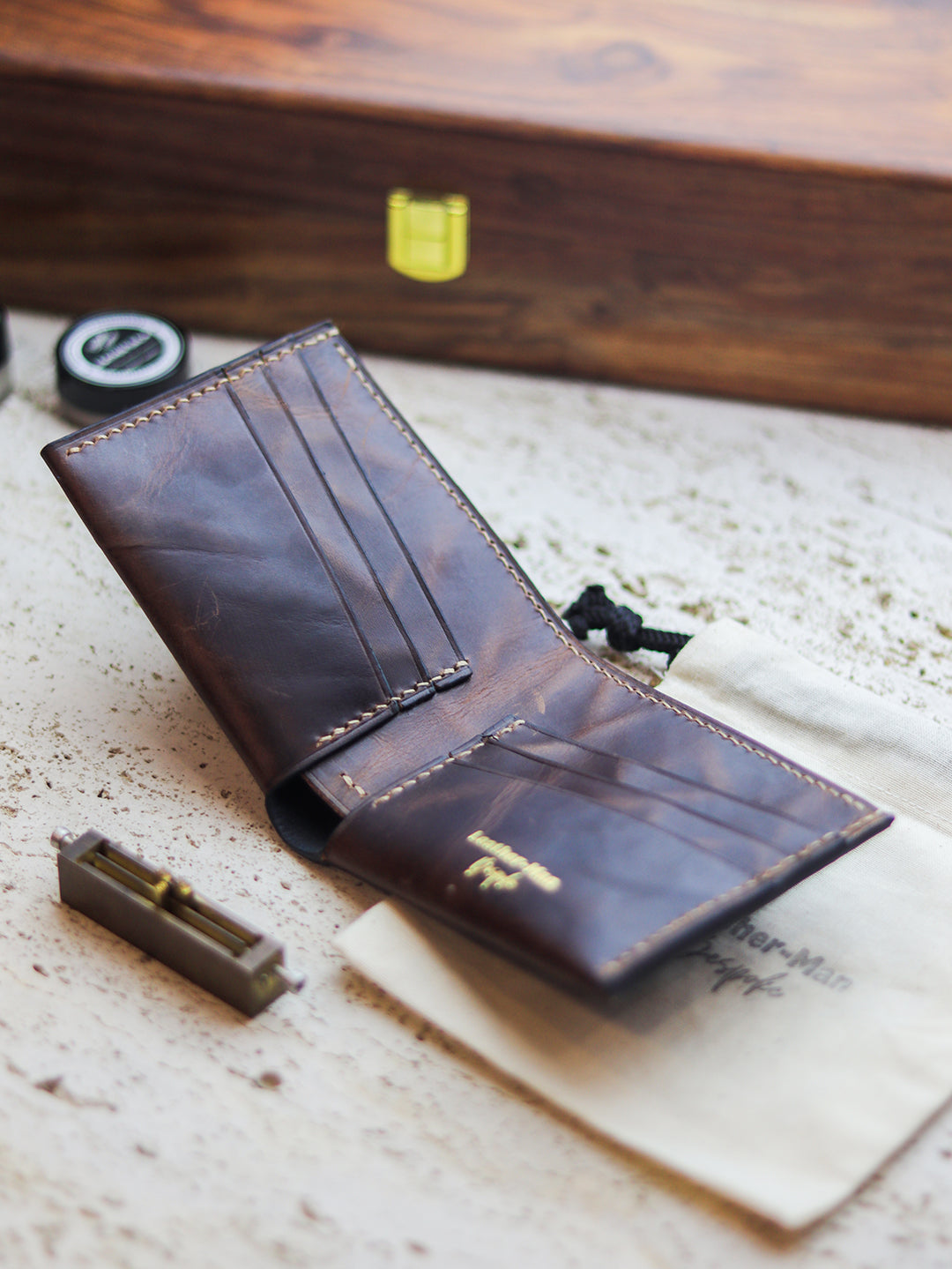 ATTICUS - Walnut Brown Veg Tan Waxed Pull Up Leather