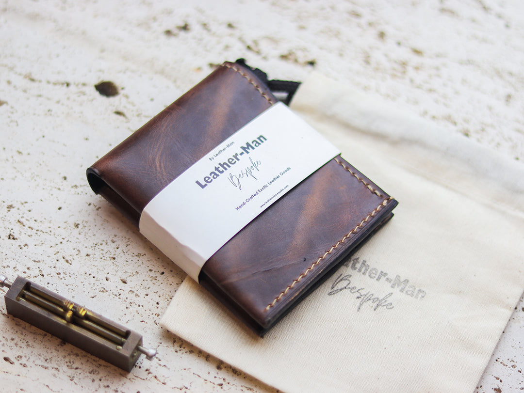 ATTICUS - Walnut Brown Veg Tan Waxed Pull Up Leather