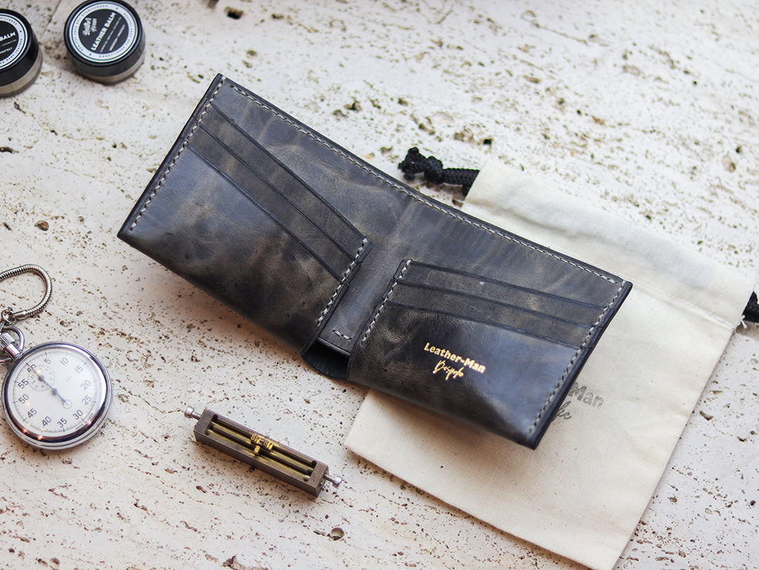 ATTICUS - Midnight Gray Veg Tan Waxed Pull Up Leather