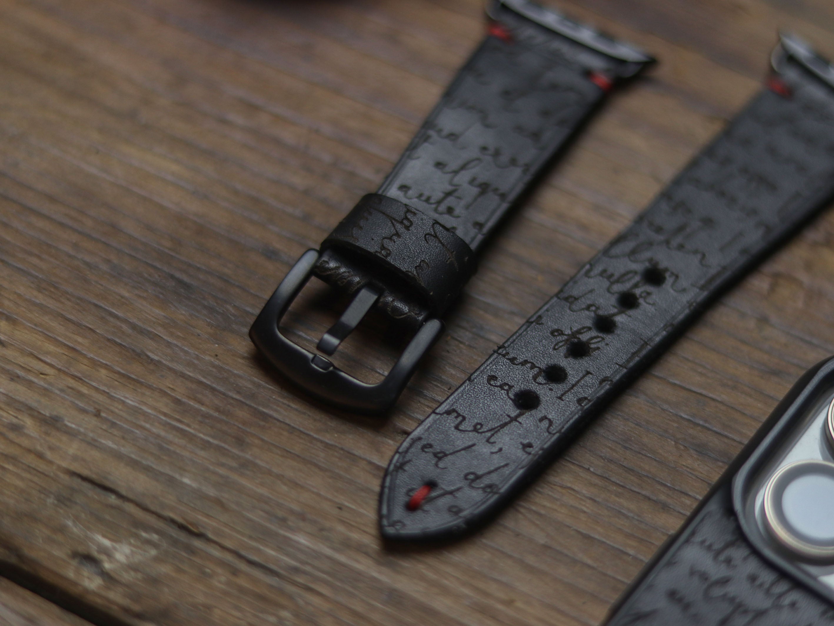 E3 ENGRAVED HAND-CRAFTED APPLE STRAPS - PHANTOM BLACK