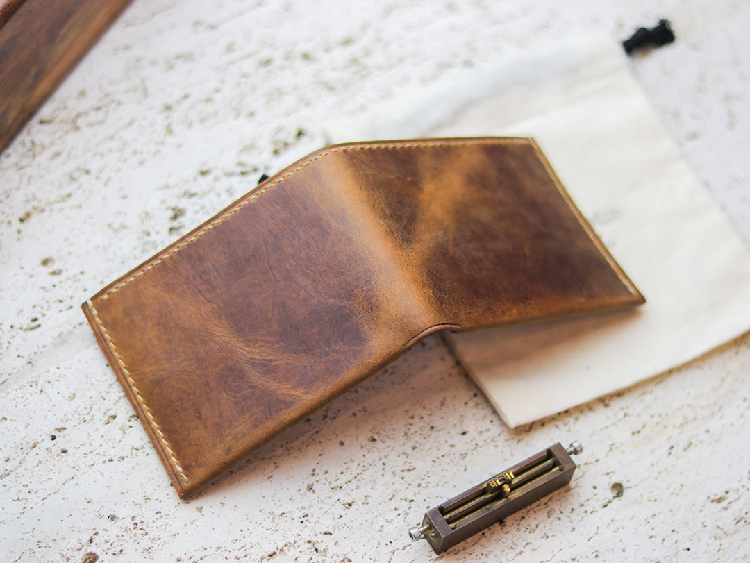 ATTICUS - Bronze Brown Veg Tan Waxed Pull Up Leather