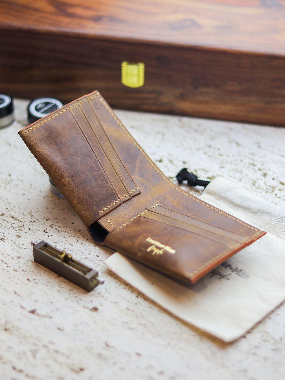 ATTICUS - Bronze Brown Veg Tan Waxed Pull Up Leather