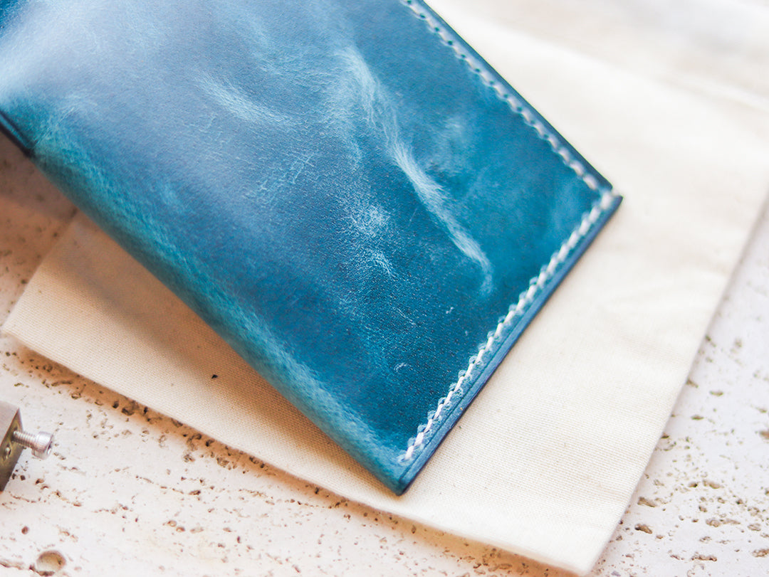 ATTICUS - Turquoise Blue Veg Tan Waxed Pull Up Leather