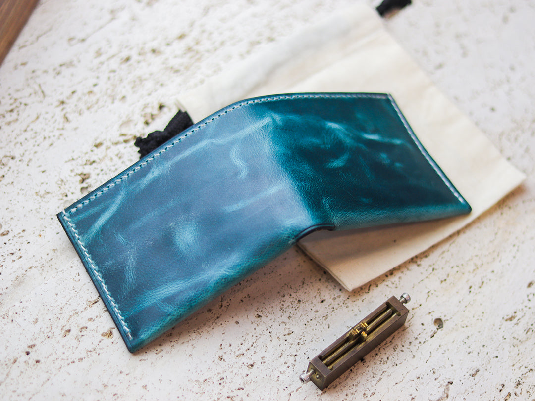 ATTICUS - Turquoise Blue Veg Tan Waxed Pull Up Leather