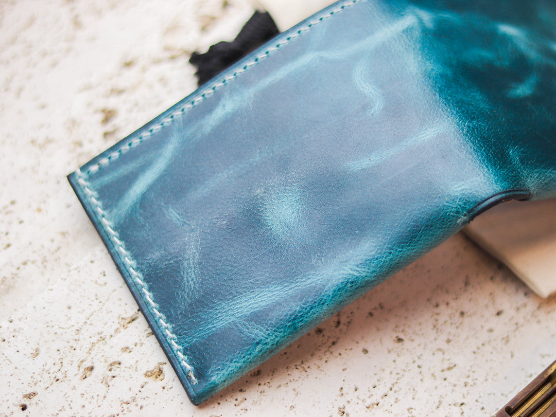 ATTICUS - Turquoise Blue Veg Tan Waxed Pull Up Leather